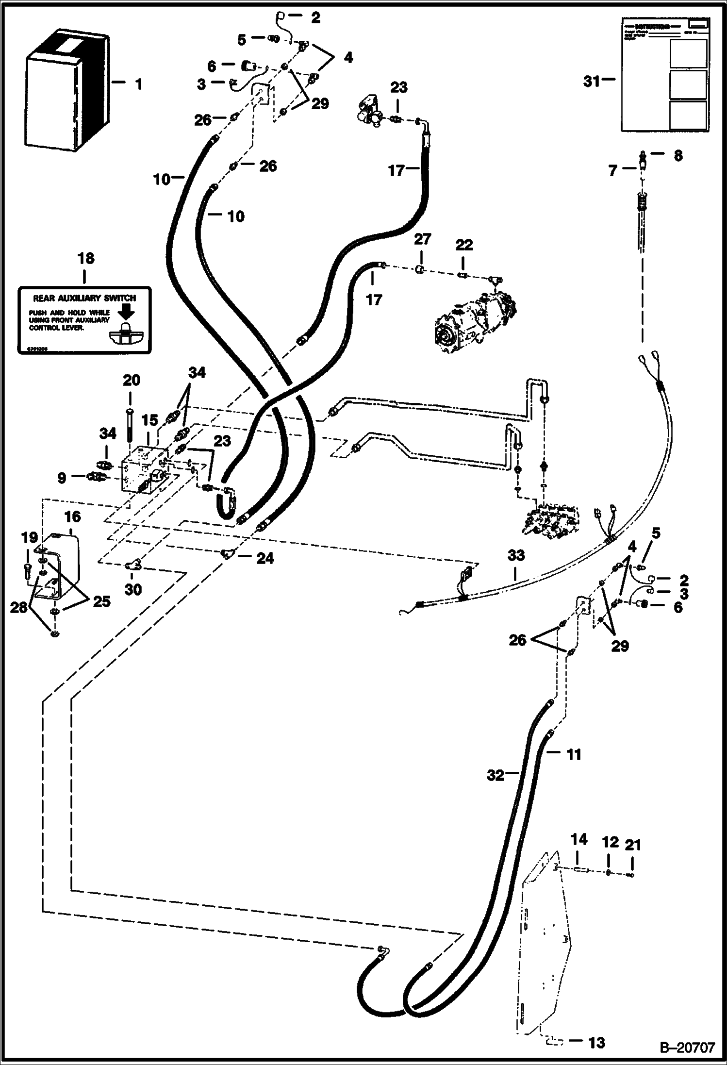 ЭКСКАВАТОР-ПОГРУЗЧИК (ЗАДНИЙ КОМПЛЕКТ ВСПОМОГАТЕЛЬНЫХ ГИДРОСИСТЕМ) (843B)