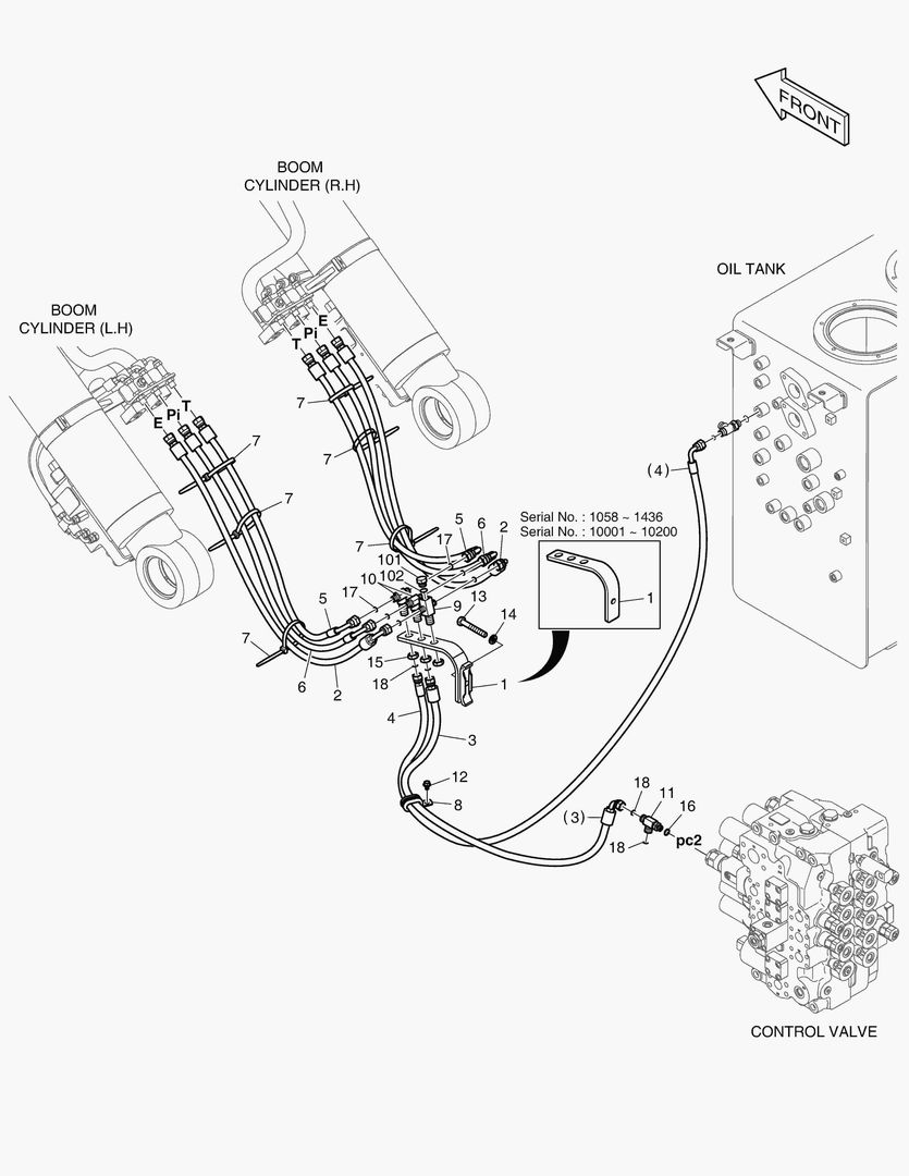 ТРУБОПРОВОД СЕРВОУПРАВЛЕНИЯ-ГИДРОЗАМОК СТРЕЛЫ