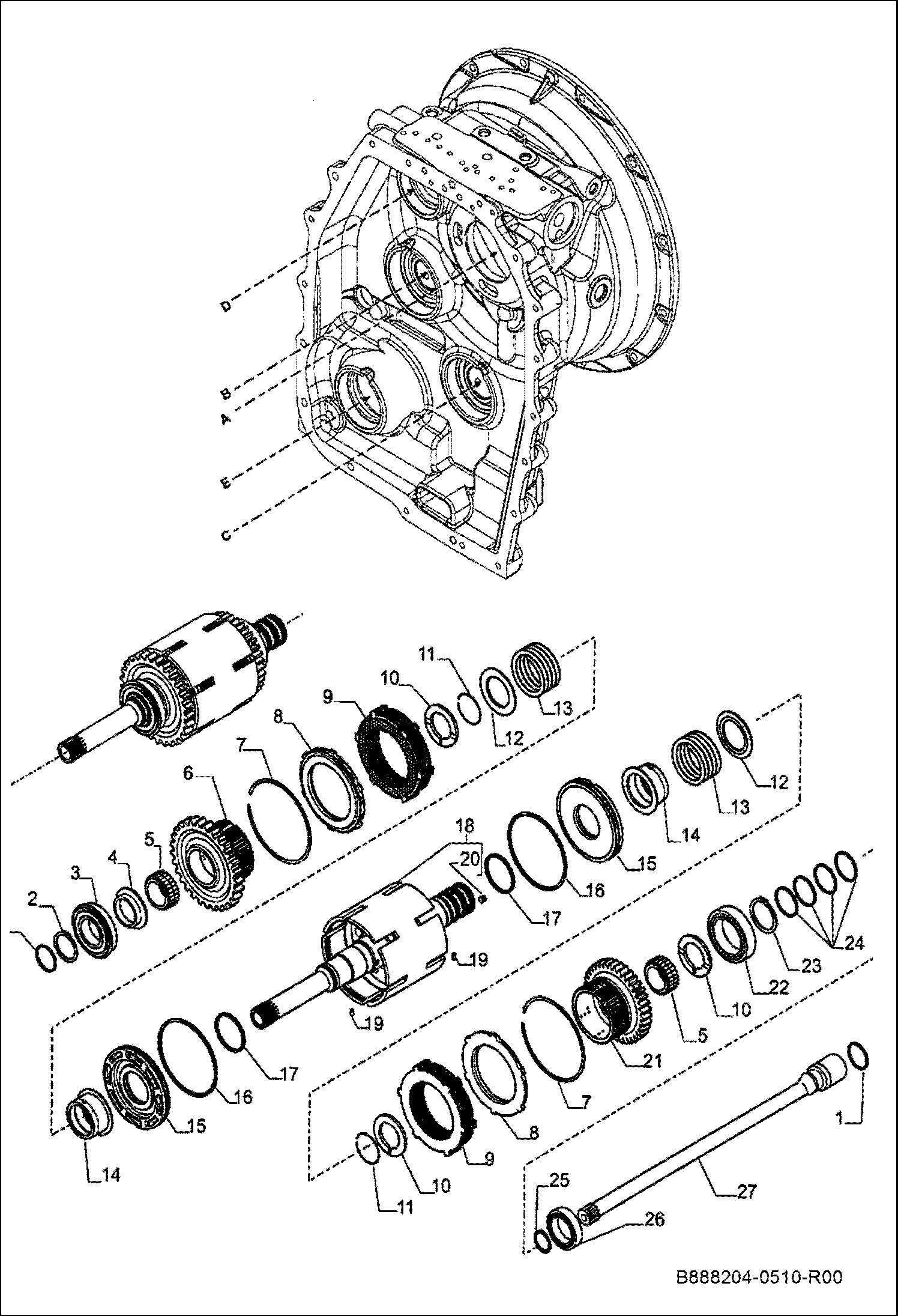 Схема ТРАНСМИССИЯ - ВХОД И ПЕРВИЧНЫЙ ВАЛ КОРОБКИ ОТБОРА МОЩНОСТИ