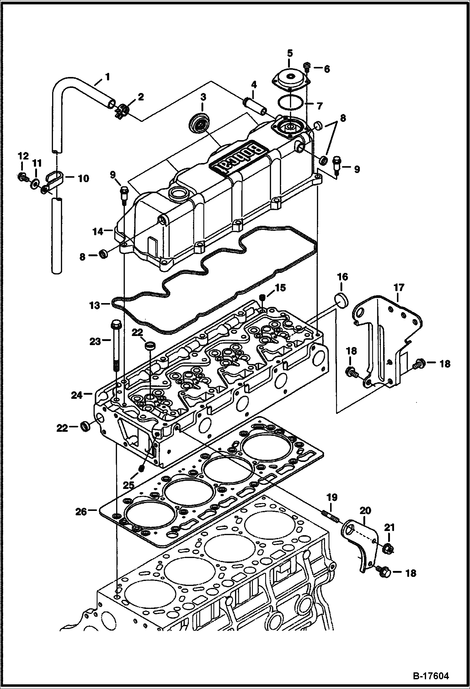 Схема ГОЛОВКА ЦИЛИНДРА И КРЫШКА (СЕРИЙНЫЙ НОМЕР 5231, 5230) (V3300 DI T KUBOTA) (TIER I)
