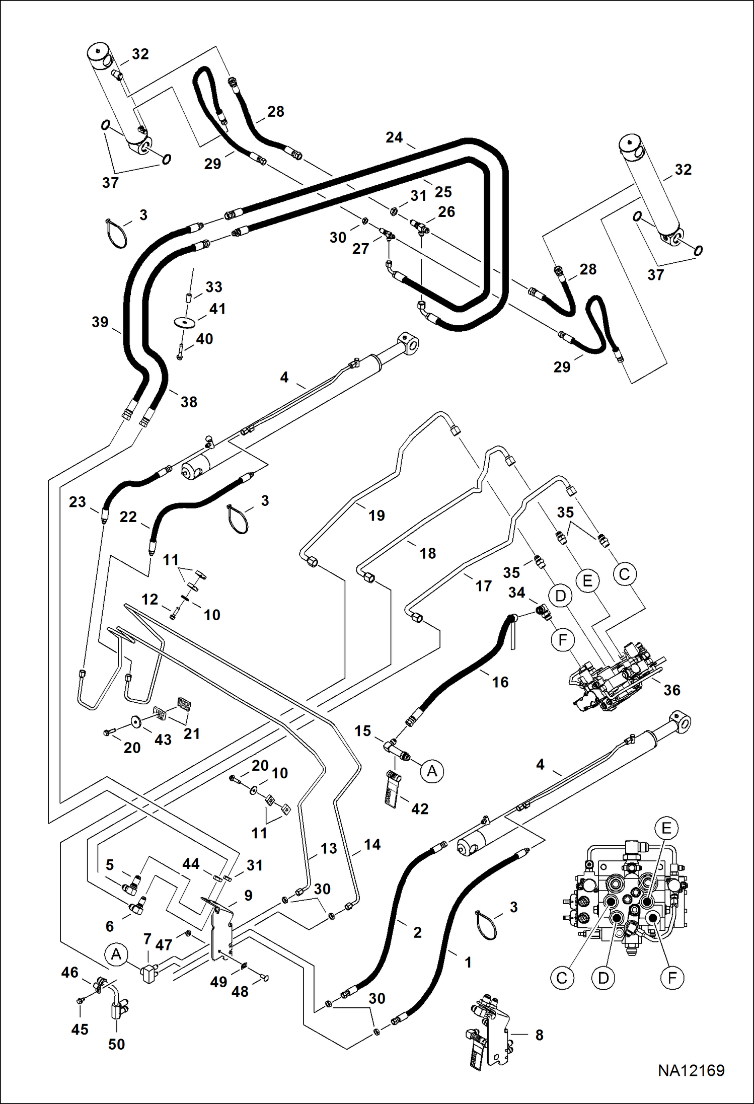 СХЕМА ГИДРАВЛИЧЕСКОЙ СИСТЕМЫ (БЕЗ СОЕДИНИТЕЛЬНОЙ ПАНЕЛИ ОБВОДНОГО КЛАПАНА)