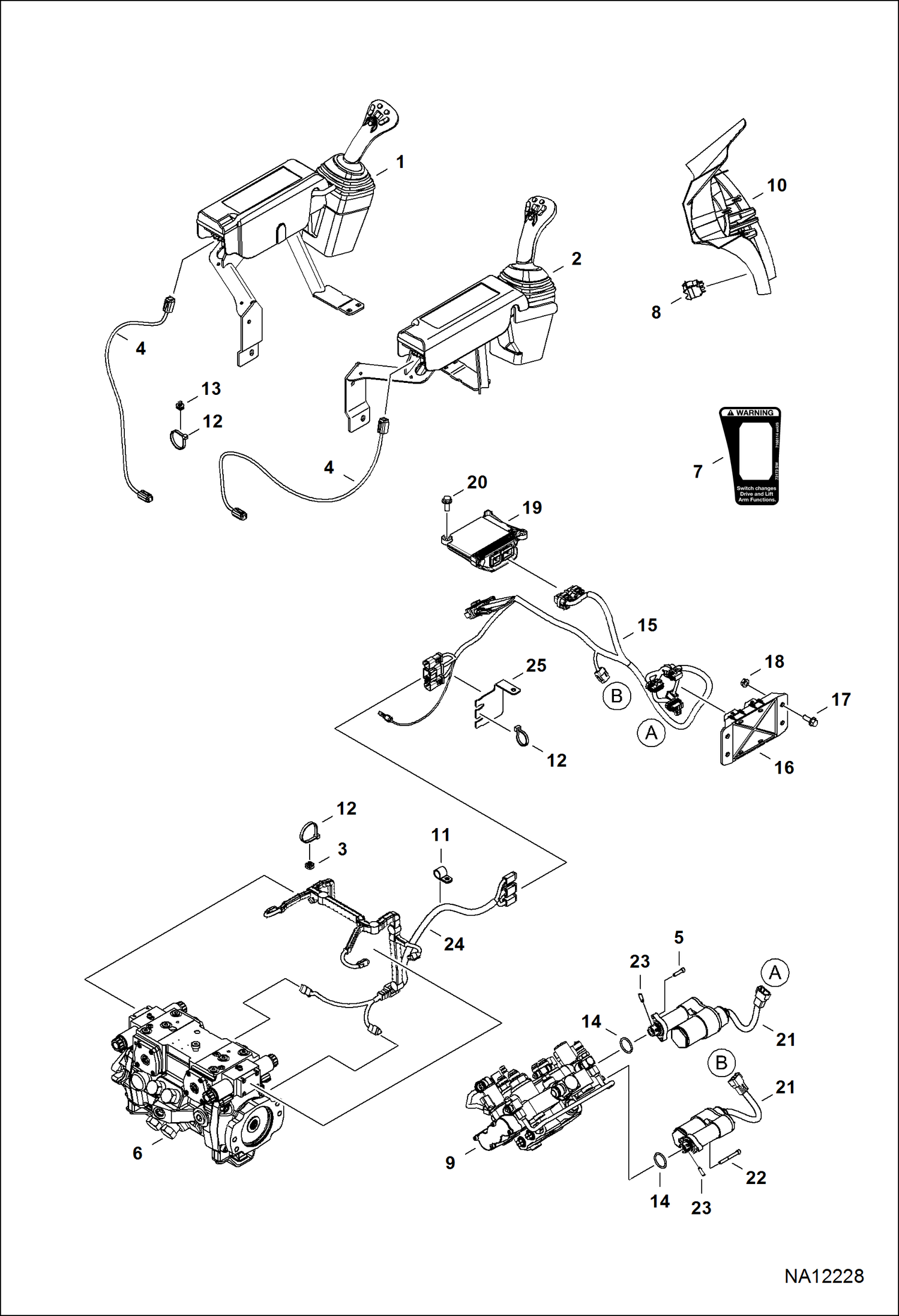 Схема ЭЛЕКТРИЧЕСКОЕ УПРАВЛЕНИЕ (Управление с джойстиков)