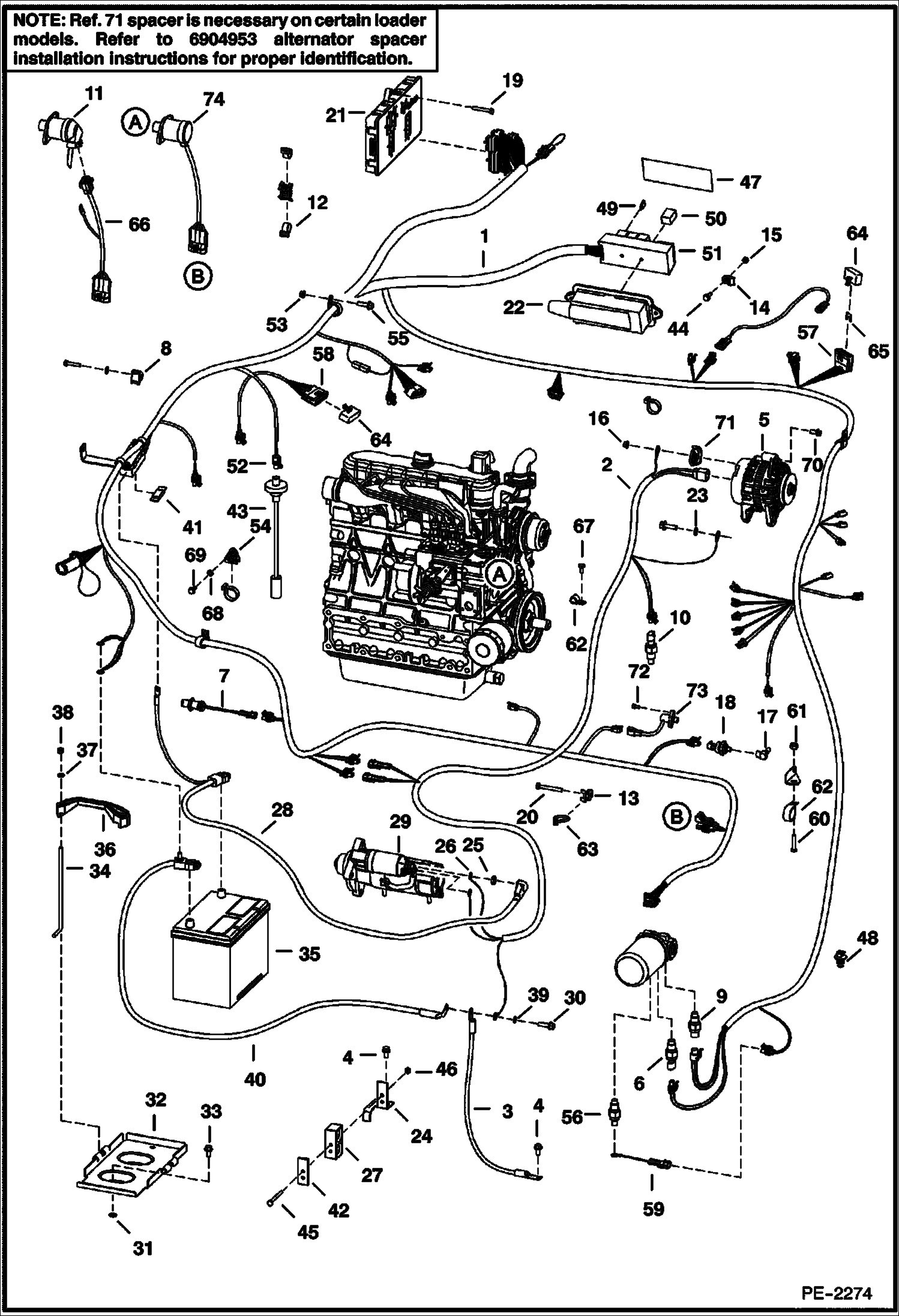 ЭЛЕКТРОСХЕМА ДВИГАТЕЛЯ (СЕРИЙНЫЙ НОМЕР 527716460 И НИЖЕ, 527813201 И НИЖЕ)