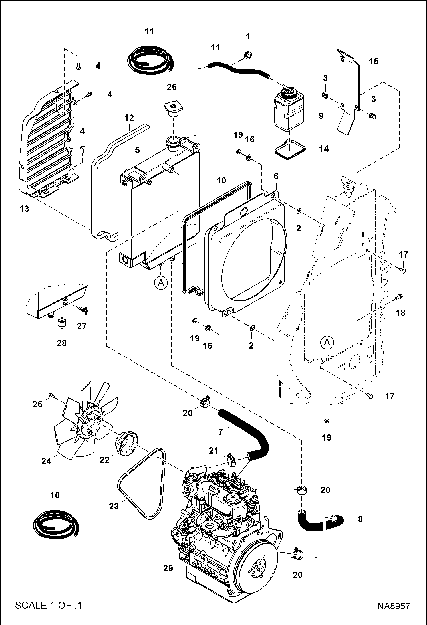 ДВИГАТЕЛЬ И КРЕПЕЖНЫЕ ДЕТАЛИ (ТЕПЛООБМЕННИК РАДИАТОРА)