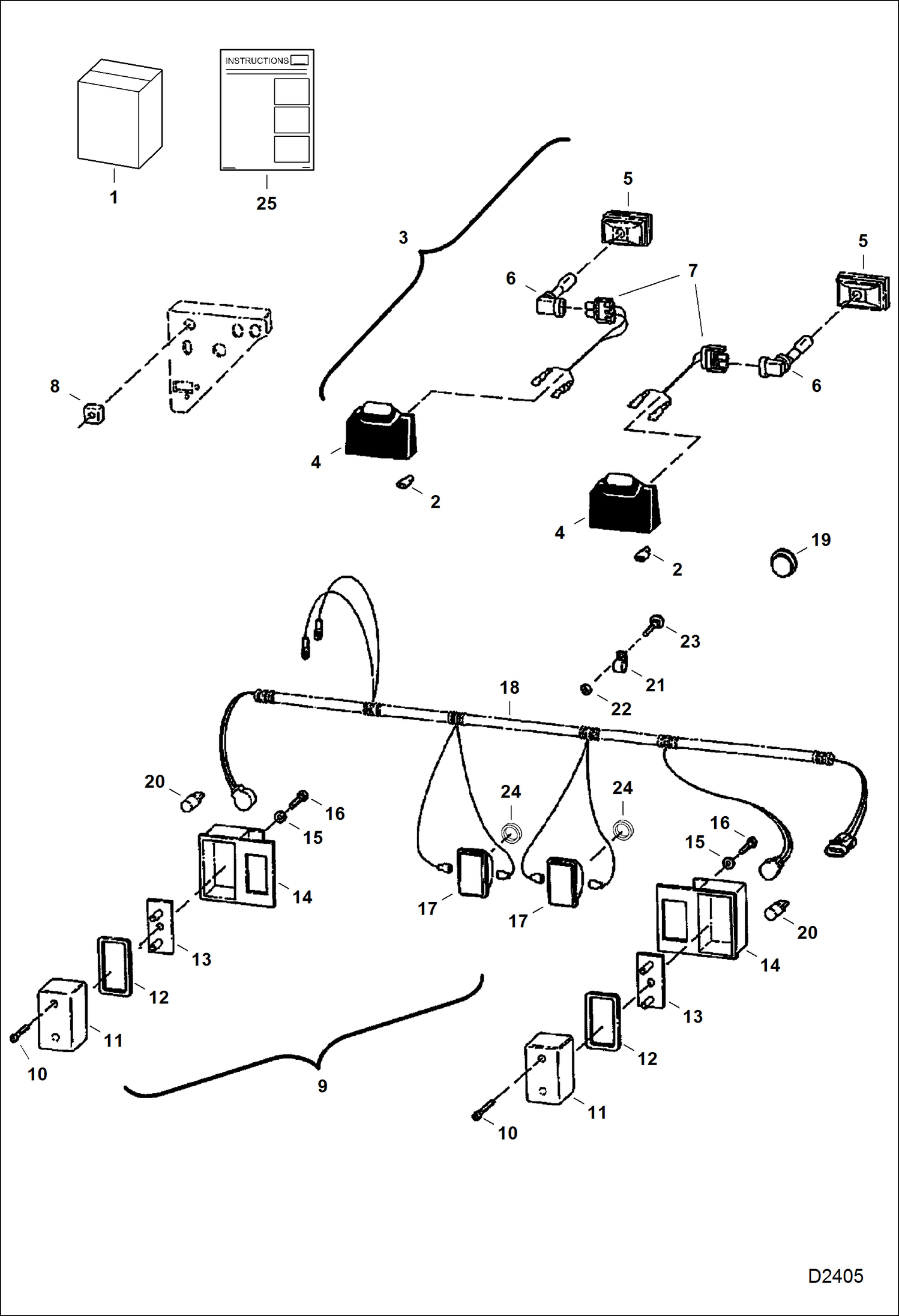 КОМПЛЕКТ УСТРОЙСТВ ОСВЕЩЕНИЯ (ФРОНТАЛЬНЫЙ И ЗАДНИЙ) (ДЛЯ 1- НЕРАЗЪЕМНОЙ ЗАДНЕЙ ДВЕРИ)