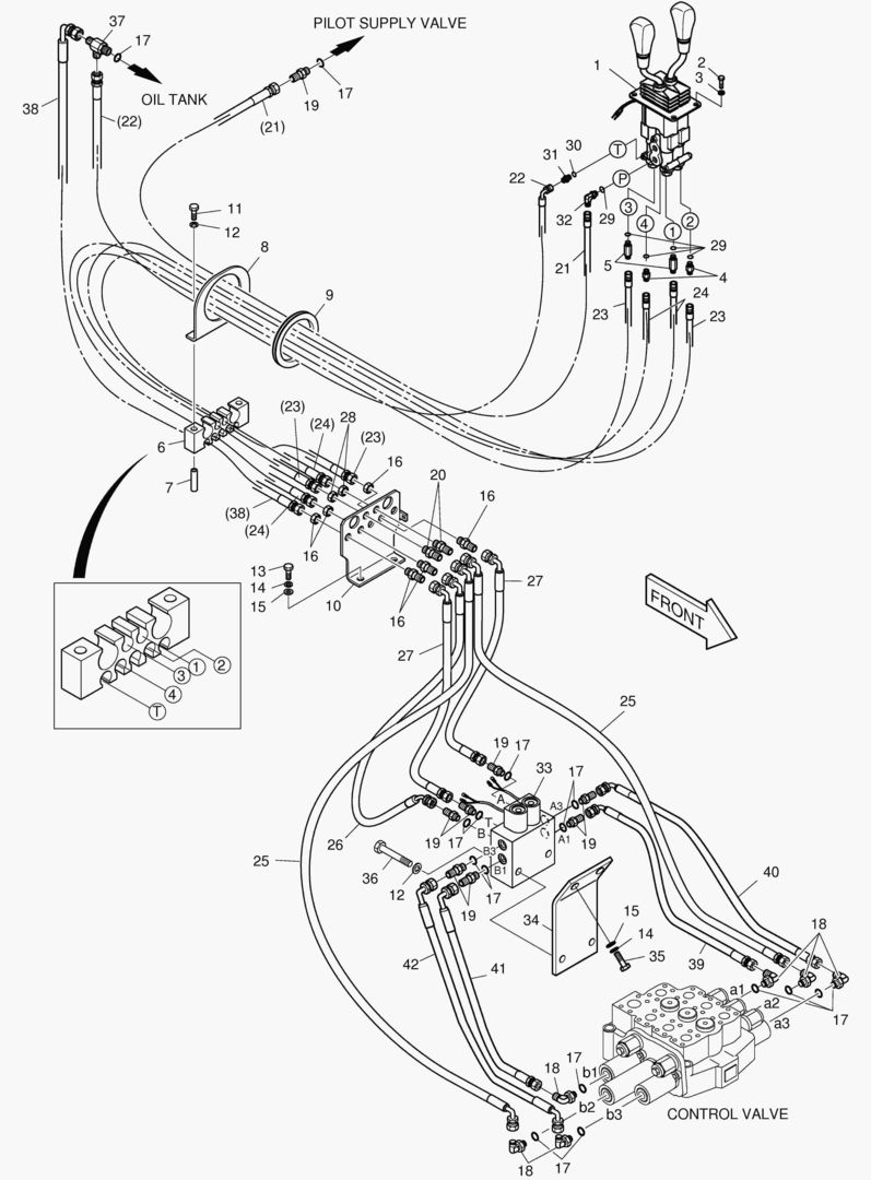 ТРУБОПРОВОД СЕРВОУПРАВЛЕНИЯ(2 РЫЧАГА - 3 КАТУШКИ)