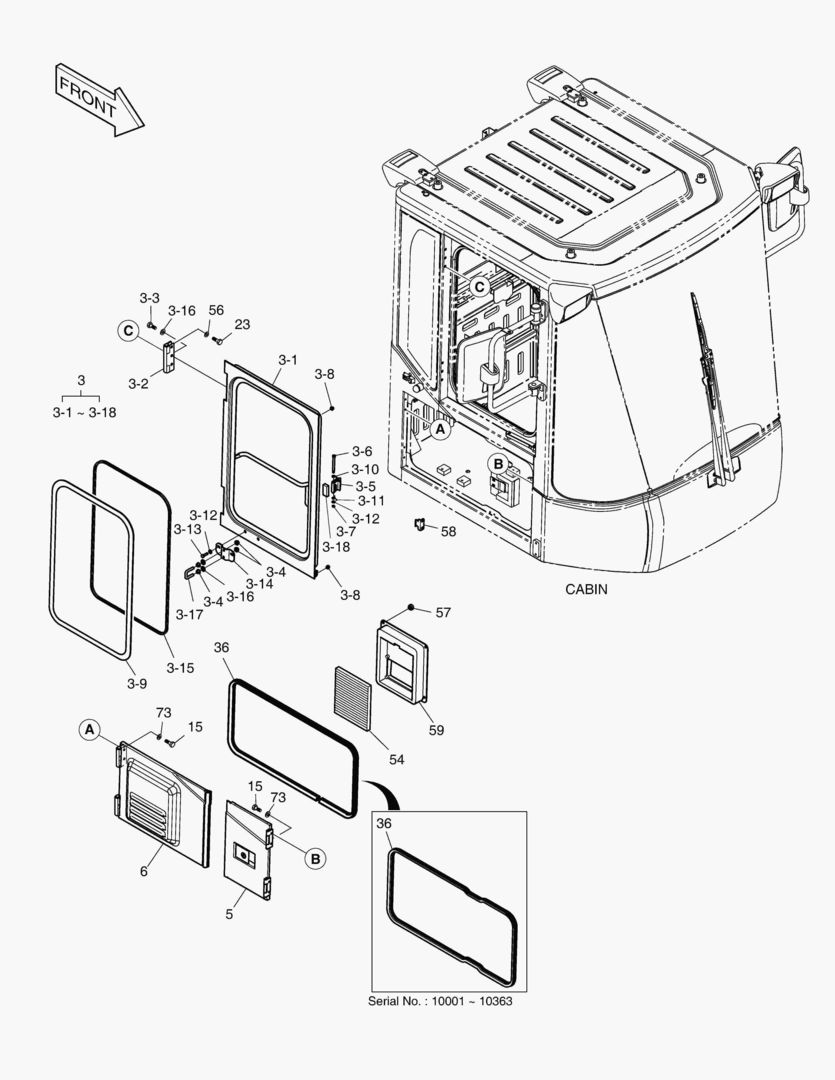 КАБИНА(4) - ДВЕРЬ В СБОРЕ(ПРАВОСТОРОННИЙ)