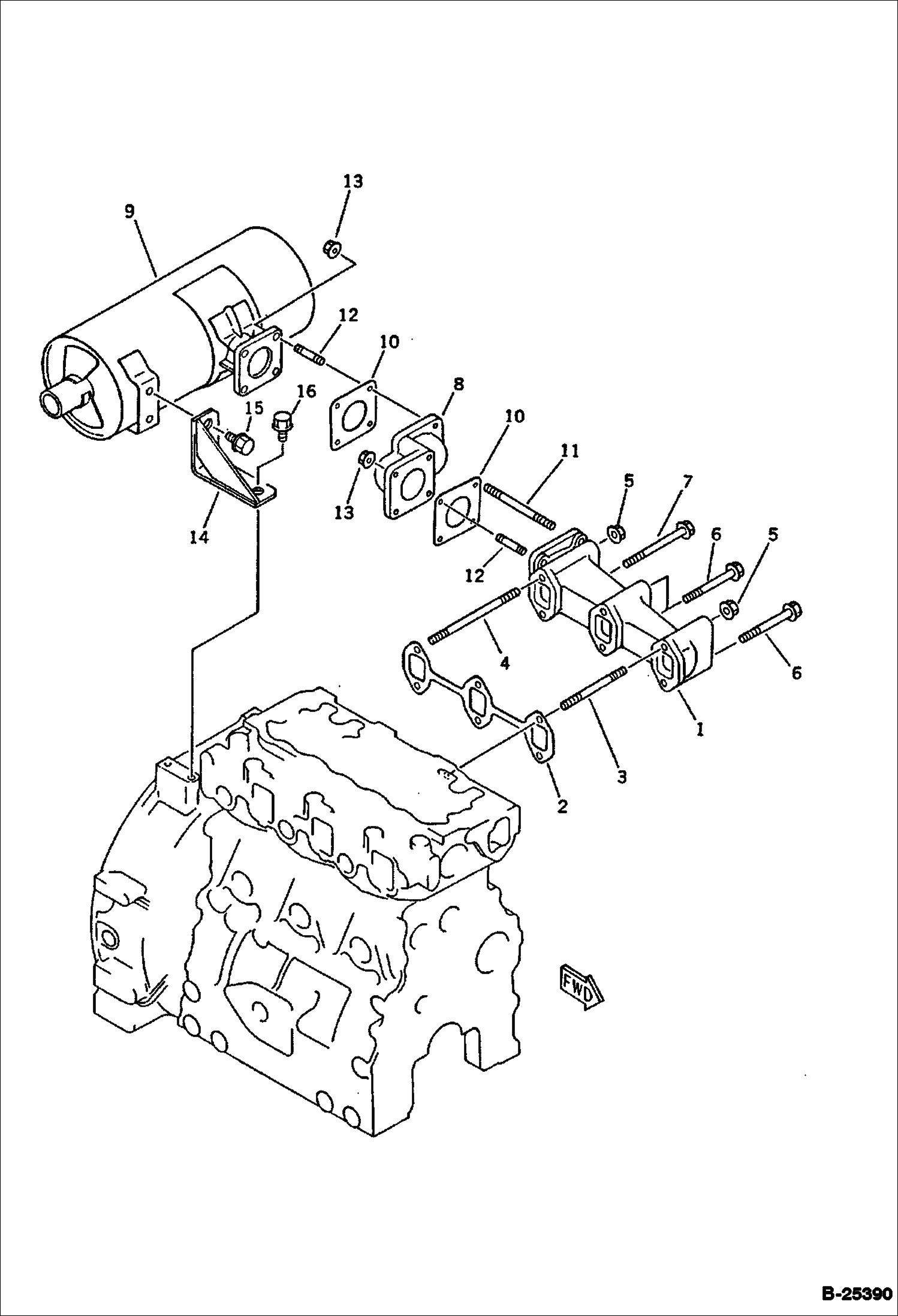 Схема ВЫХЛОПНОЙ ТРУБОПРОВОД ДВИГАТЕЛЯ И ГЛУШИТЕЛЬ