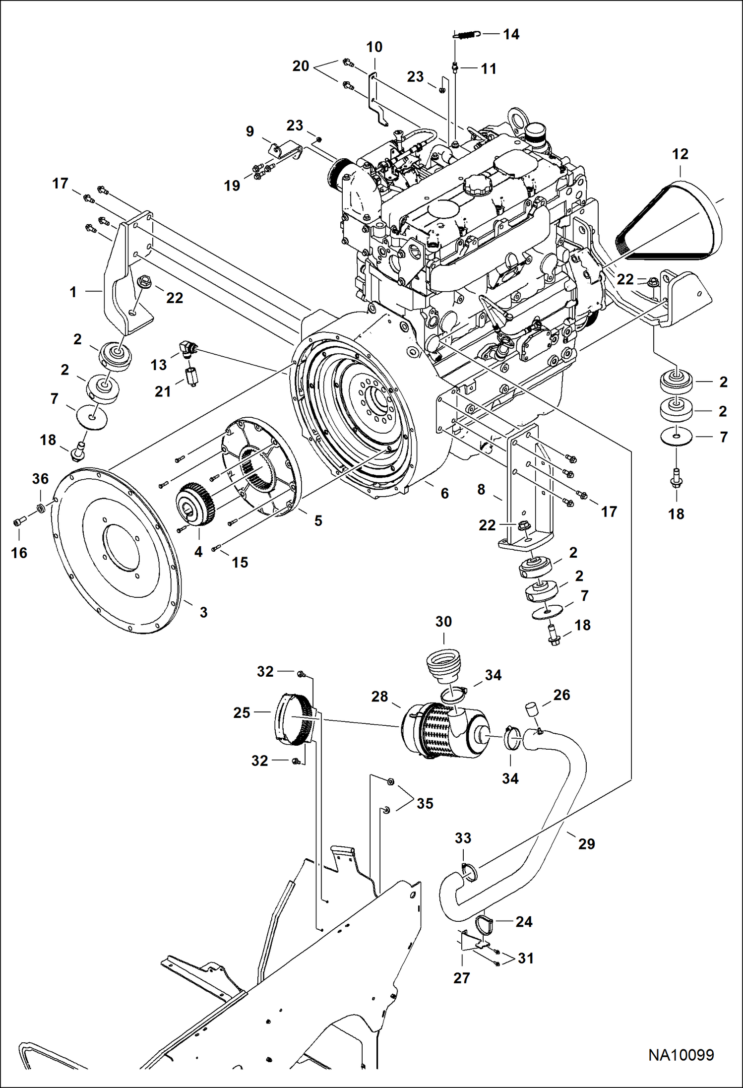 Схема ДВИГАТЕЛЬ И КРЕПЕЖНЫЕ ДЕТАЛИ (КРЕПЛЕНИЕ ДВИГАТЕЛЯ И ВОЗДУХООЧИСТИТЕЛЬ)