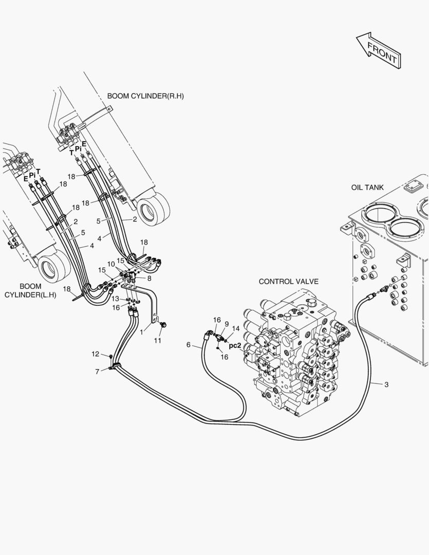 ТРУБОПРОВОД СЕРВОУПРАВЛЕНИЯ-ГИДРОЗАМОК СТРЕЛЫ