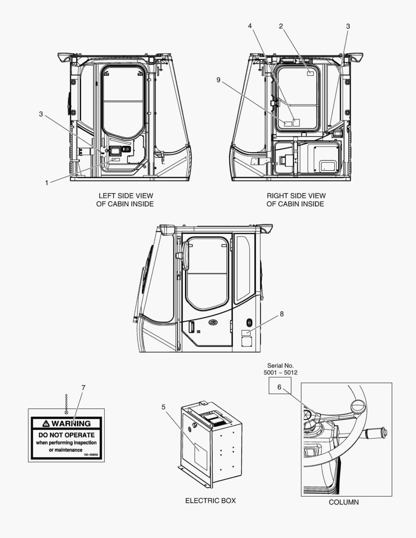 ПРЕДУПРЕЖДАЮЩАЯ ТАБЛИЧКА - КАБИНА(ЭКСПОРТИРУЕМОЕ ОБОРУДОВАНИЕ)
