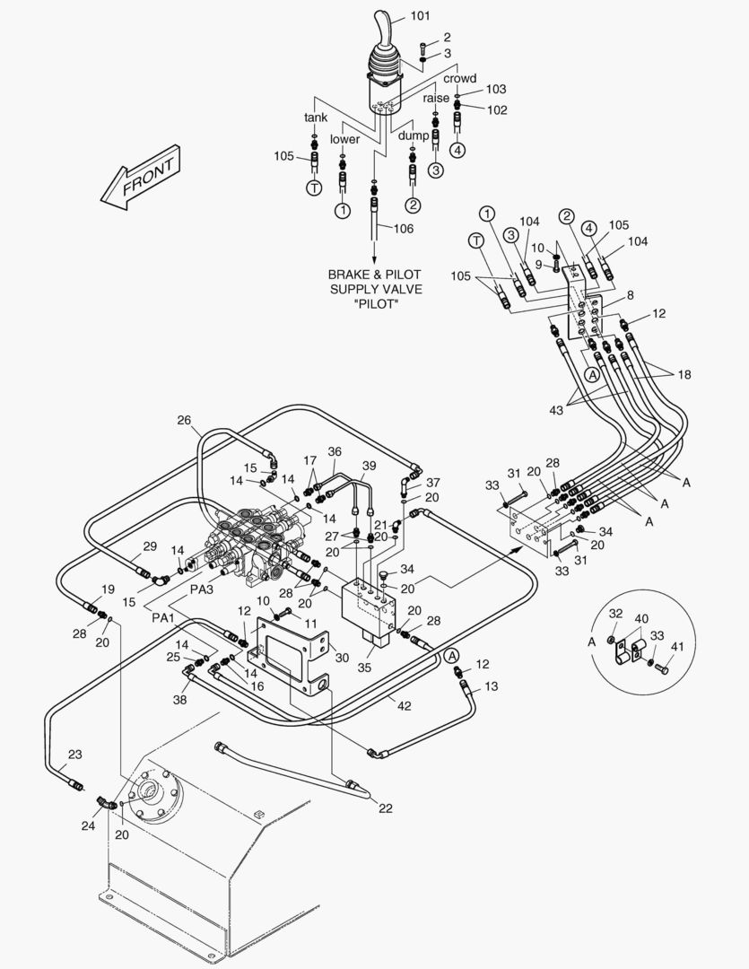 ТРУБОПРОВОД СЕРВОУПРАВЛЕНИЯ-ОДИН РЫЧАГ+3 КАТУШКИ