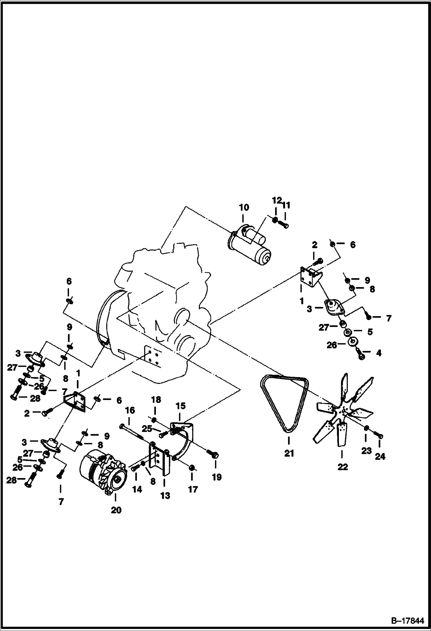 ДВИГАТЕЛЬ, СТАРТЕР, ГЕНЕРАТОР ПЕРЕМЕННОГО ТОКА И МОНТАЖ ВЕНТИЛЯТОРА