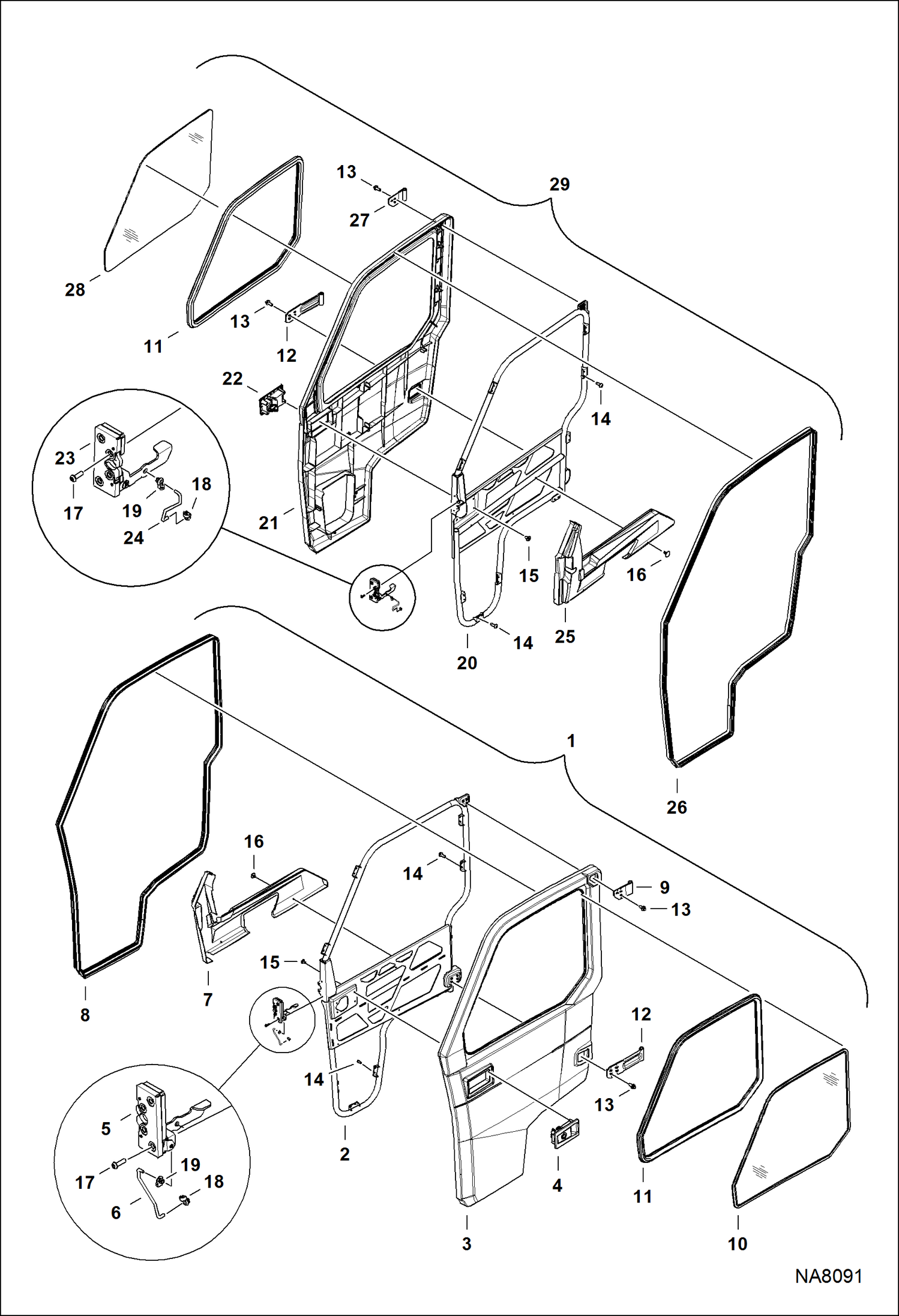 Схема ДВЕРЦА КАБИНЫ (ВСТАВКА СТЕКОЛ)