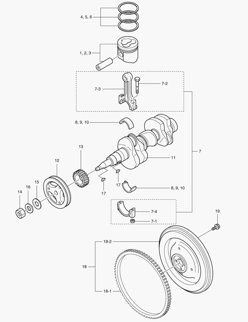 Схема 014 CRANK SHAFT & PISTON
