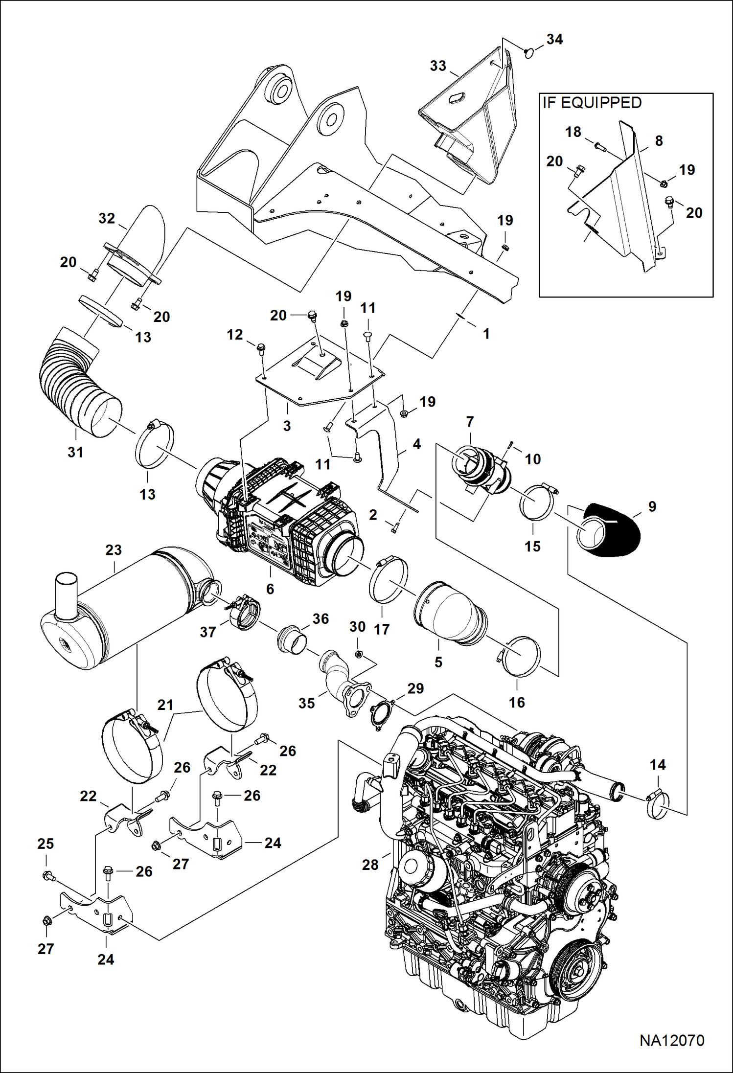 ДВИГАТЕЛЬ И КРЕПЕЖНЫЕ ДЕТАЛИ (ВОЗДУХООЧИСТИТЕЛЬ И ГЛУШИТЕЛЬ) (СЕРИЙНЫЙ НОМЕР ALNW13639 И ВЫШЕ)