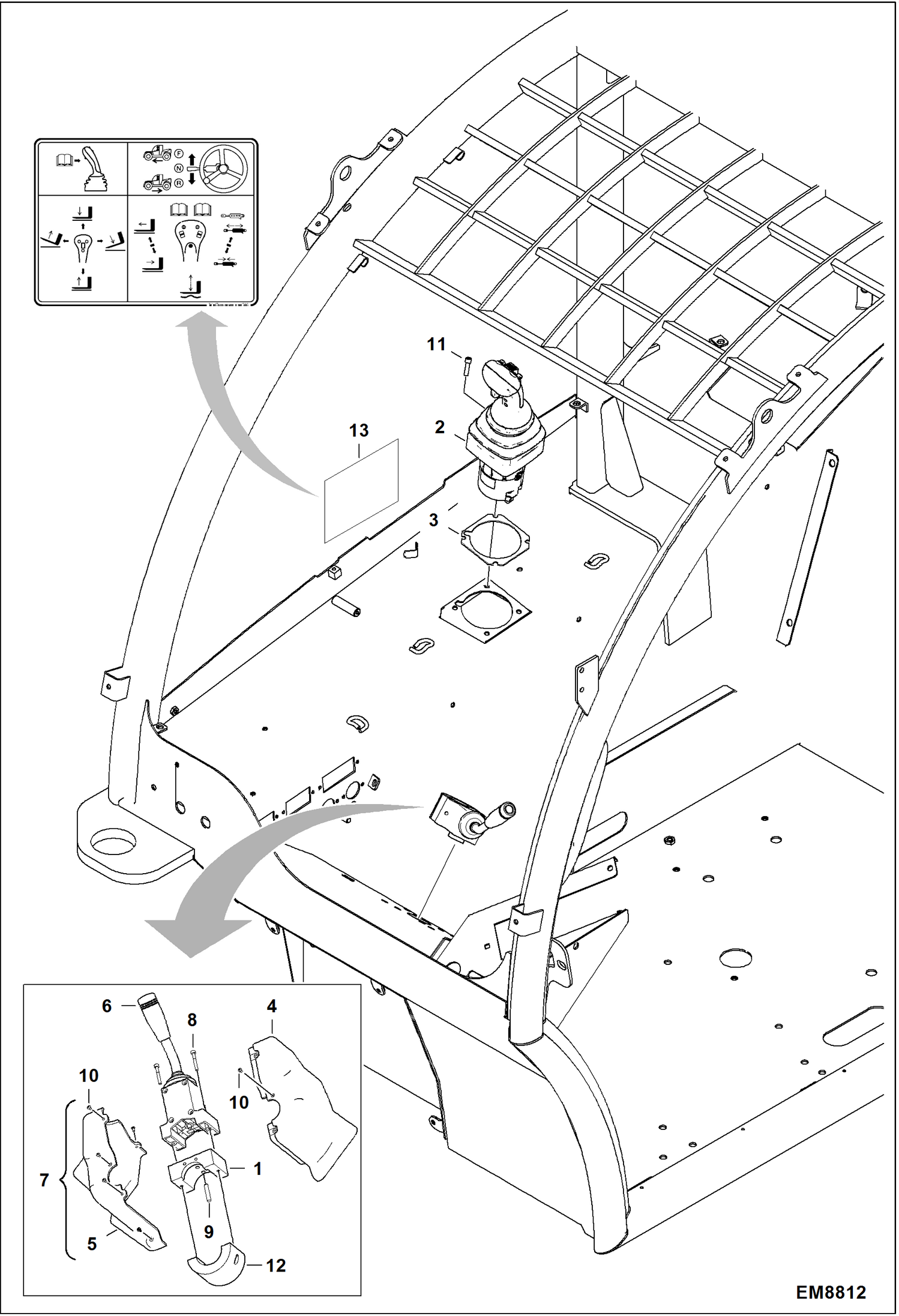 Схема РЫЧАГ ВКЛЮЧЕНИЯ ЗАДНЕЙ ПЕРЕДАЧИ (ДЖОЙСТИК С ПЕРЕКЛЮЧАТЕЛЕМ НАПРАВЛЕНИЯ ХОДА)