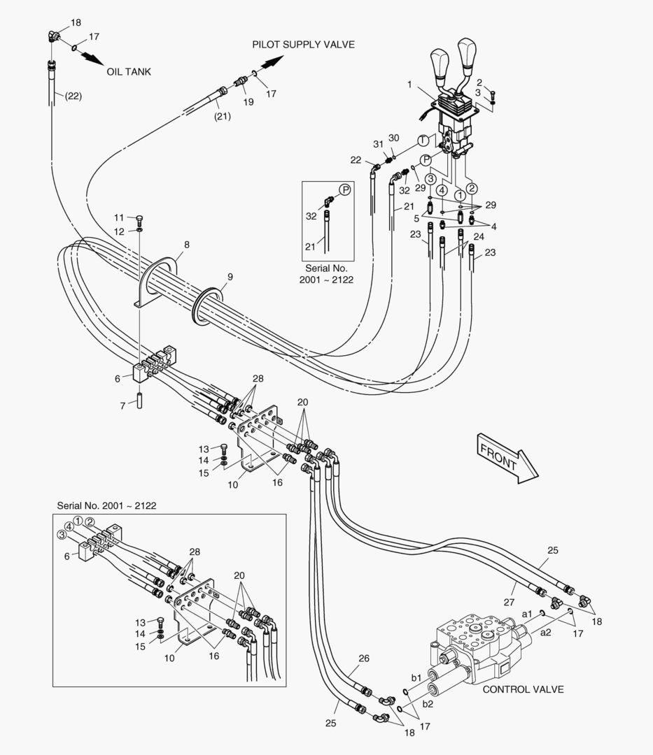 ТРУБОПРОВОД СЕРВОУПРАВЛЕНИЯ(2 РЫЧАГА-2 КАТУШКИ)