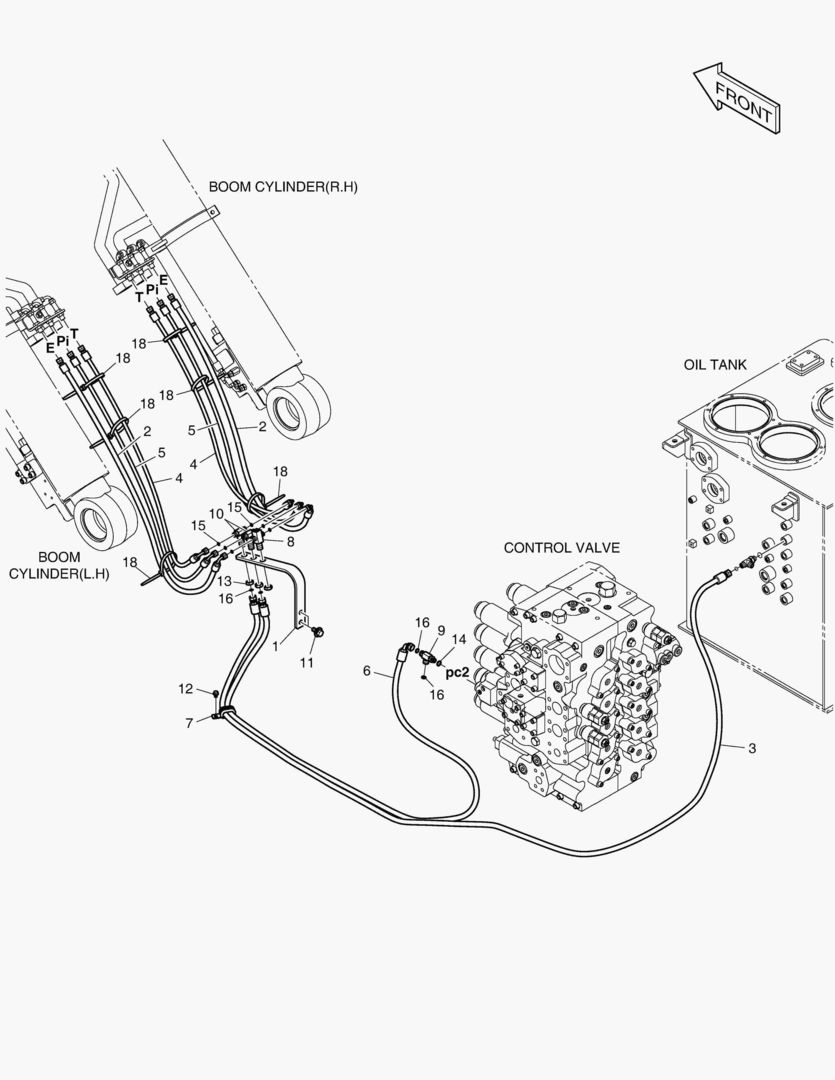 ТРУБОПРОВОД СЕРВОУПРАВЛЕНИЯ-ГИДРОЗАМОК СТРЕЛЫ