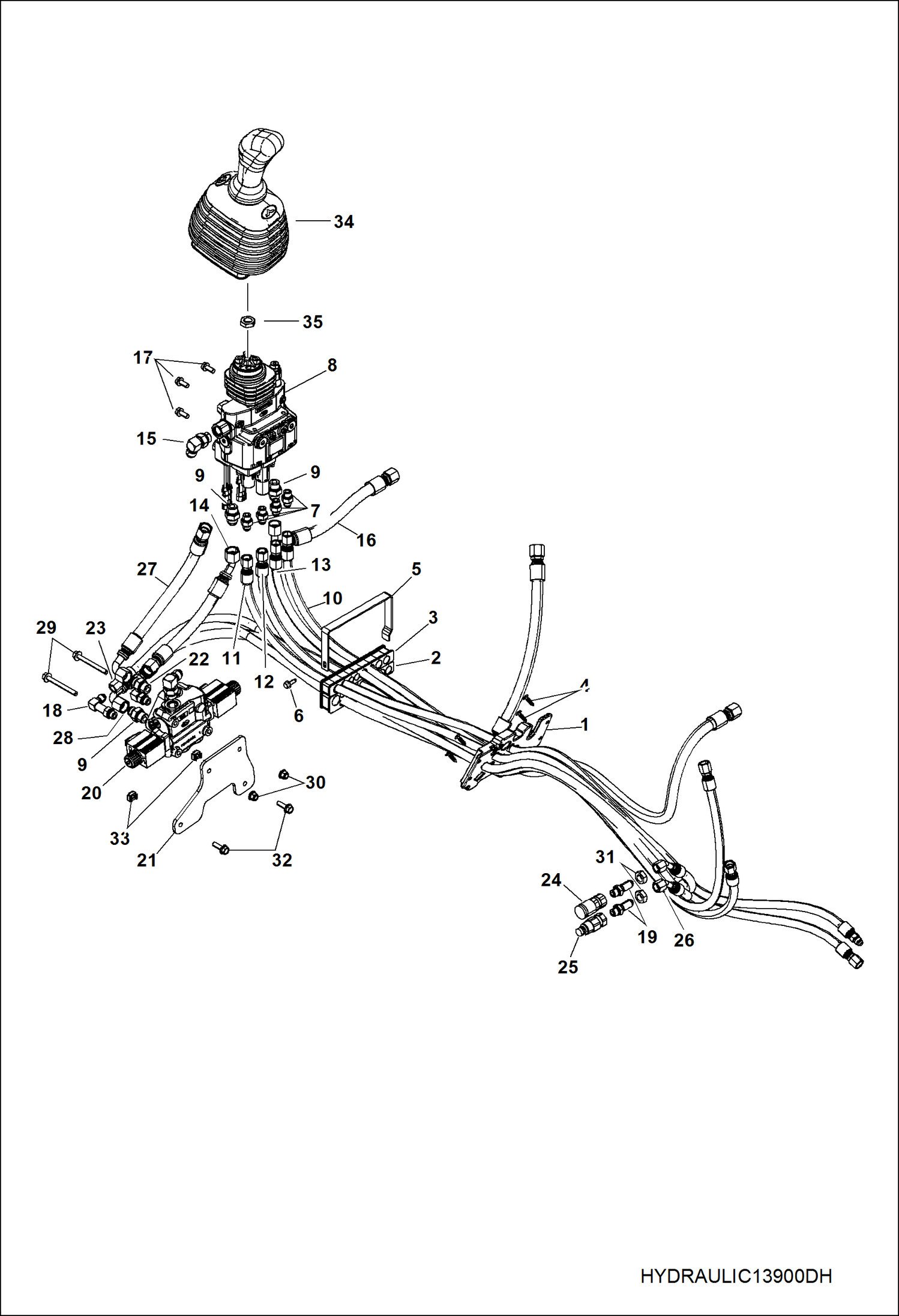 СХЕМА ГИДРАВЛИЧЕСКОЙ СИСТЕМЫ (РАБОЧЕЕ ОБОРУДОВАНИЕ) (СЕРИЙНЫЙ НОМЕР AVW420001 И ВЫШЕ)