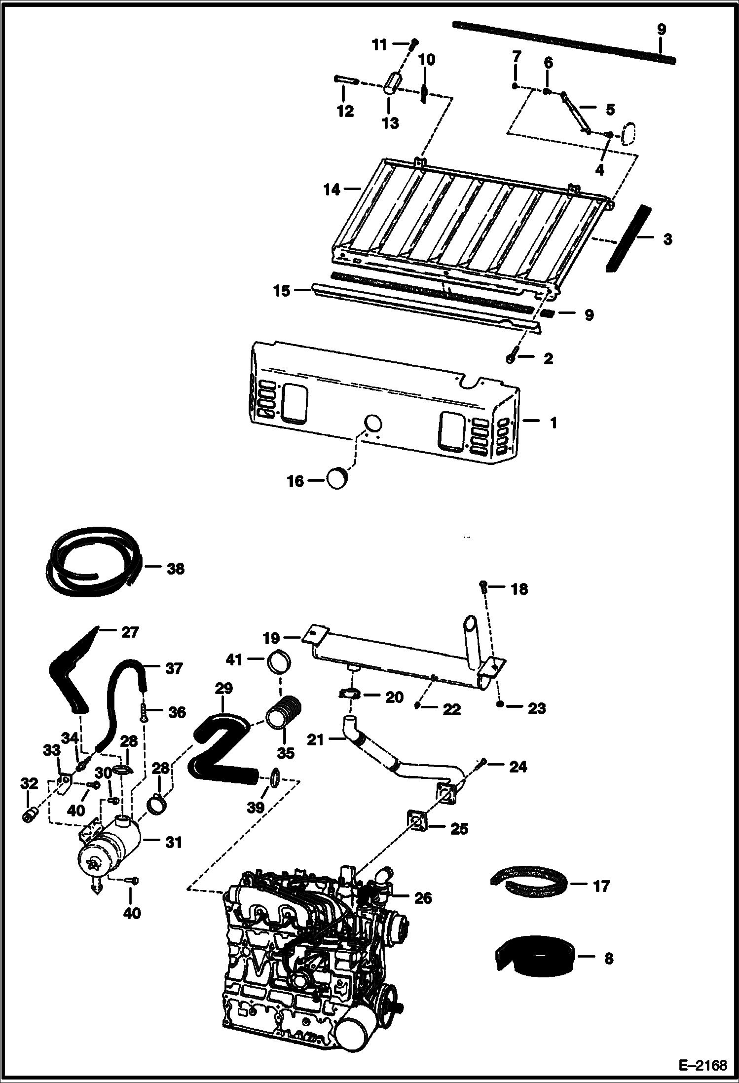 ДВИГАТЕЛЬ И КРЕПЕЖНЫЕ ДЕТАЛИ (ВОЗДУХООЧИСТИТЕЛЬ, ГЛУШИТЕЛЬ И ОКОННАЯ РЕШЕТКА)