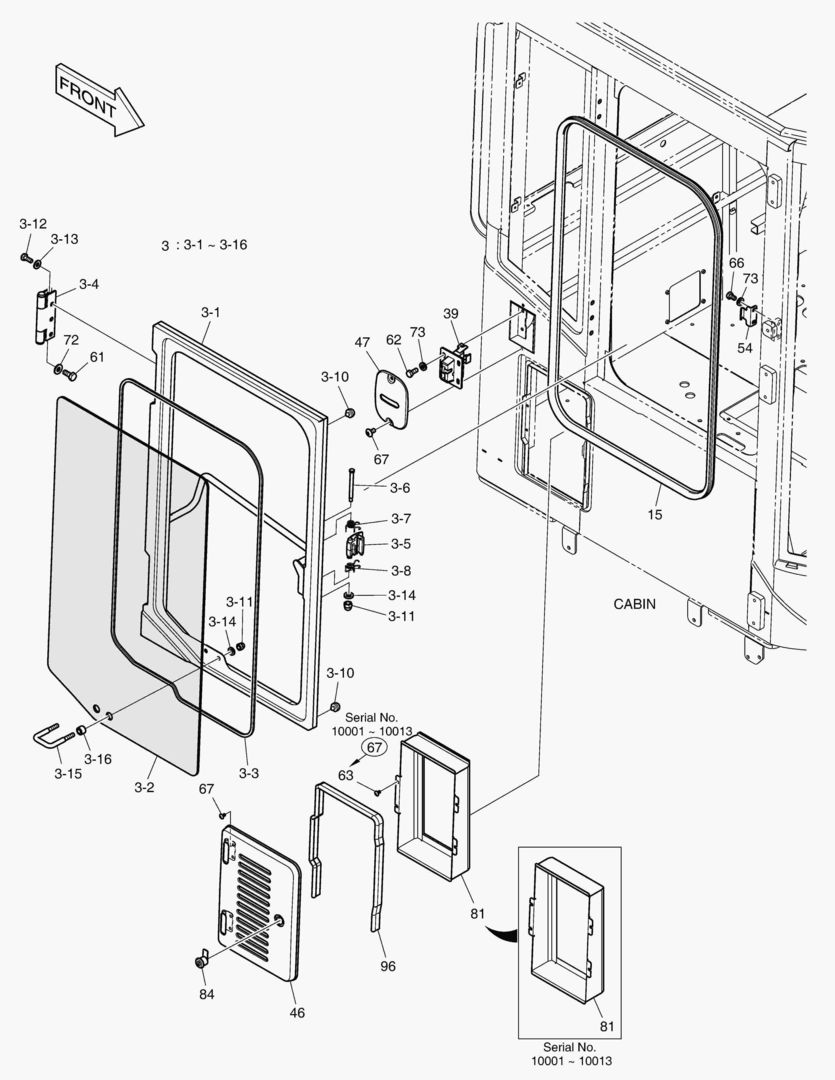 КАБИНА(4) - ДВЕРЬ В СБОРЕ(ПРАВОСТОРОННИЙ-БЕЗ КРЫШИ)
