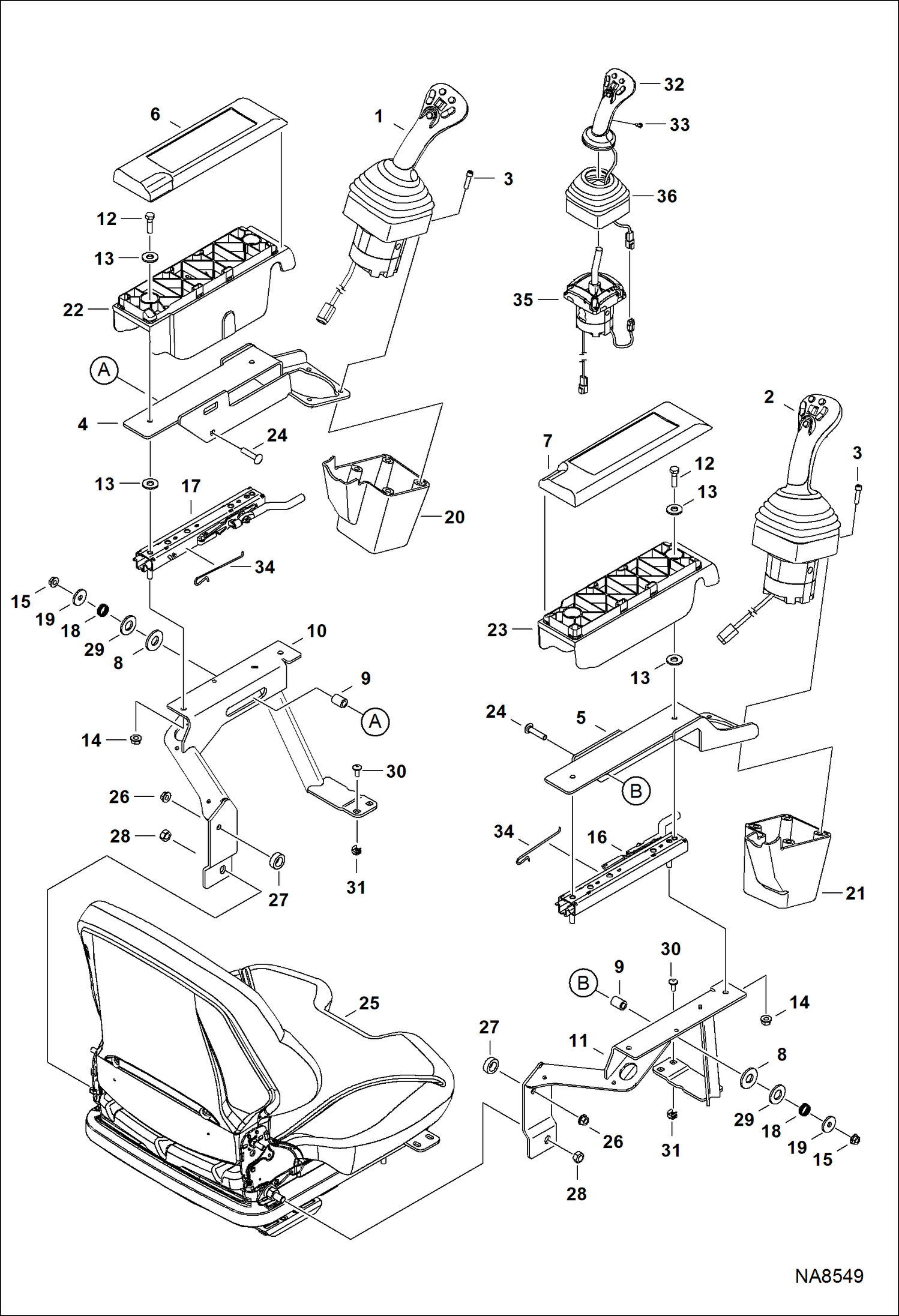 ЭЛЕКТРИЧЕСКИЕ УСТРОЙСТВА УПРАВЛЕНИЯ(МНОГОРЕЖИМНЫЙ ДЖОЙСТИК УПРАВЛЕНИЯ) (УПОР РУКОЯТИ В СБОРЕ) (СЕРИЙНЫЙ НОМЕР B1E611001 - B1E616226)