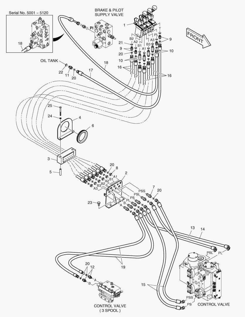 ТРУБОПРОВОД СЕРВОУПРАВЛЕНИЯ-РЫЧАГ ПЕРЕДАЧИ-3 КАТУШКИ