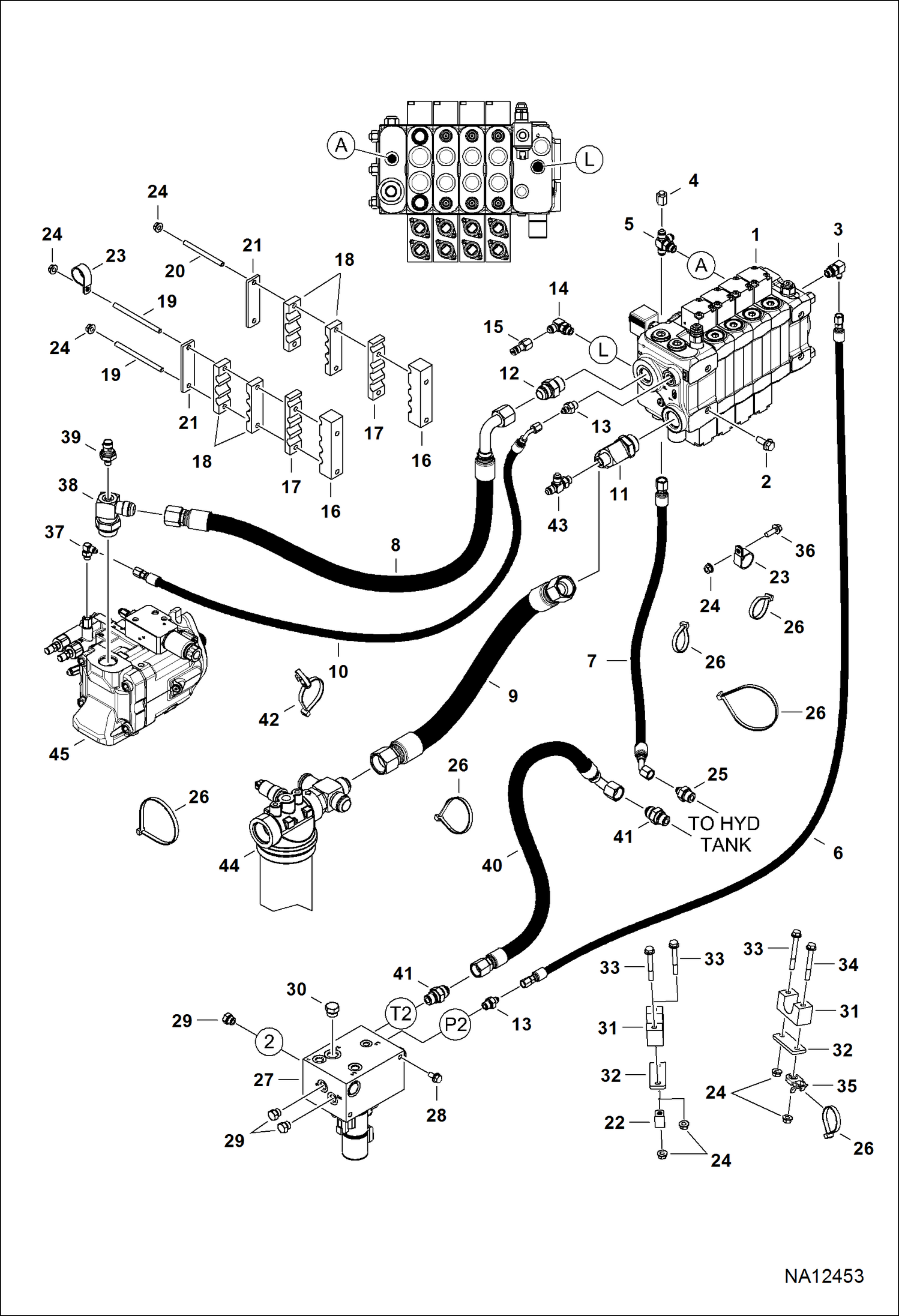 СХЕМА ГИДРАВЛИЧЕСКОЙ СИСТЕМЫ (РЕГУЛИРУЮЩИЙ КЛАПАН И БЛОК КОЛЛЕКТОРА)