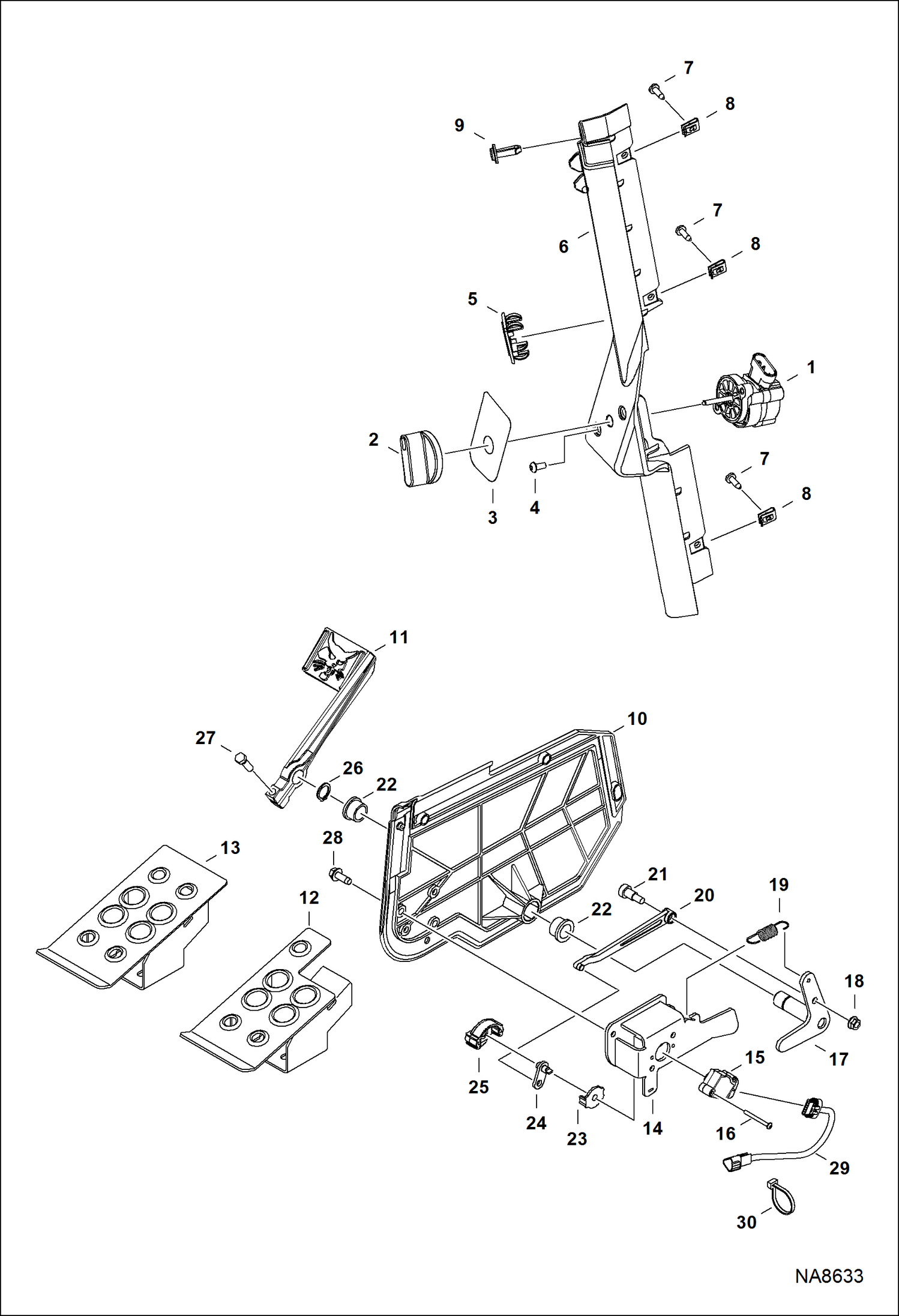 Схема УСТРОЙСТВО РЕГУЛИРОВАНИЯ ОБОРОТОВ ДВИГАТЕЛЯ (С ПЕДАЛЬЮ ДРОССЕЛЬНОЙ ЗАСЛОНКИ) (СЕРИЙНЫЙ НОМЕР B2LA11001 - B2LA)