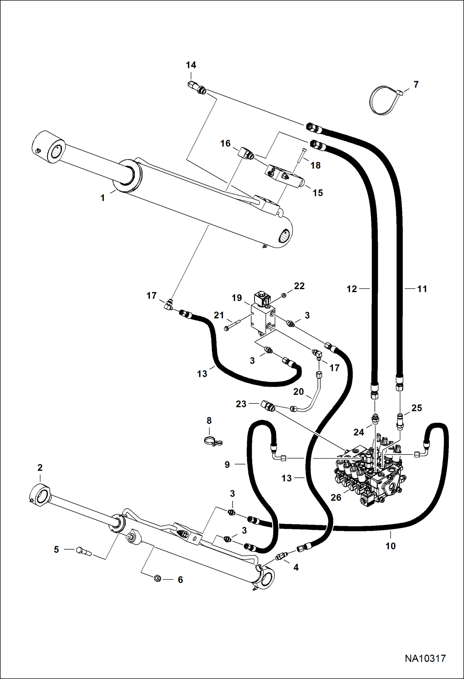 СХЕМА ГИДРАВЛИЧЕСКОЙ СИСТЕМЫ (ПОДЪЕМНОЕ УСТРОЙСТВО И АВТОМАТИЧЕСКОЕ ВЫРАВНИВАНИЕ ЦИЛИНДРА)