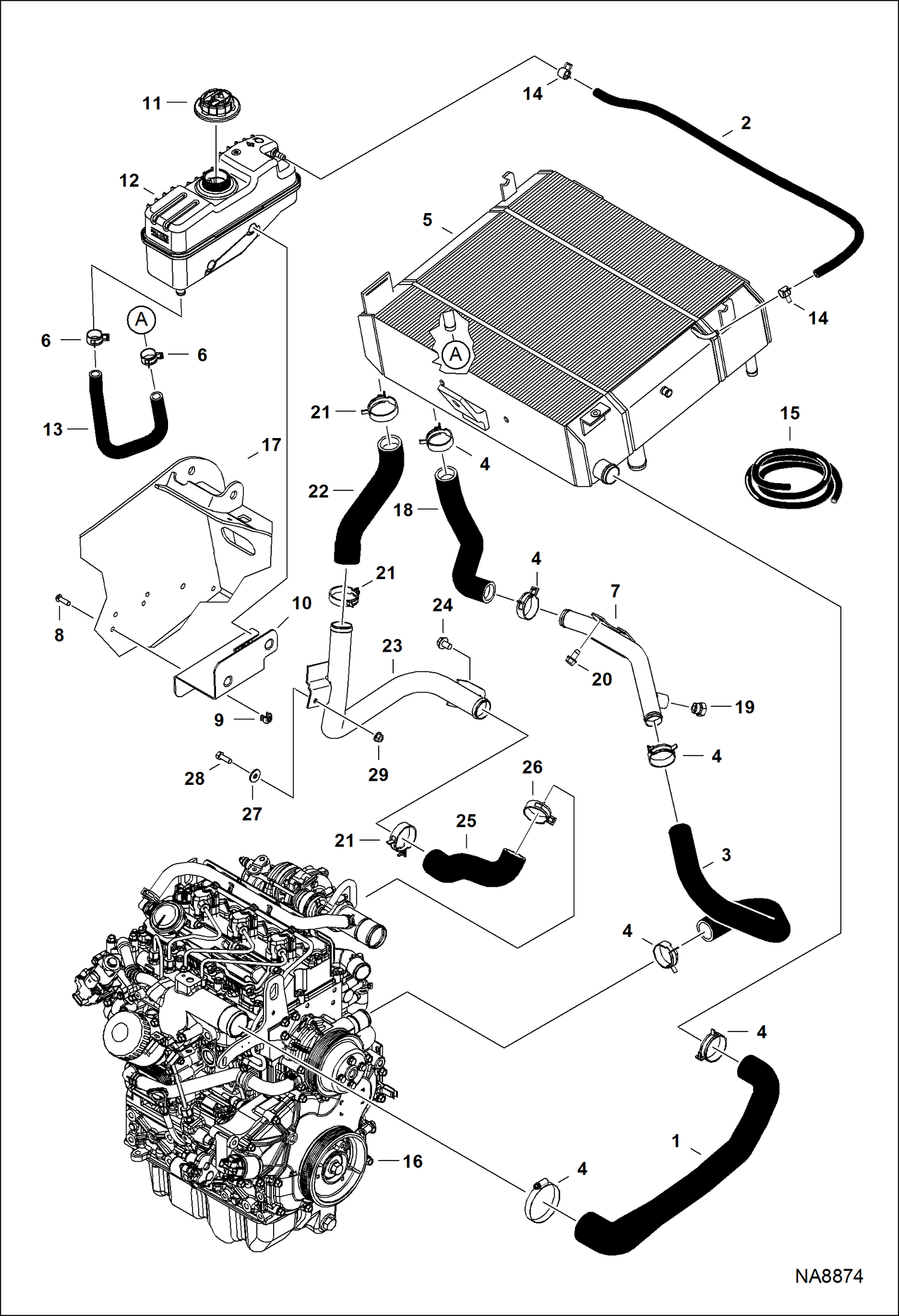 ДВИГАТЕЛЬ И КРЕПЕЖНЫЕ ДЕТАЛИ (ТЕПЛООБМЕННИК РАДИАТОРА)
