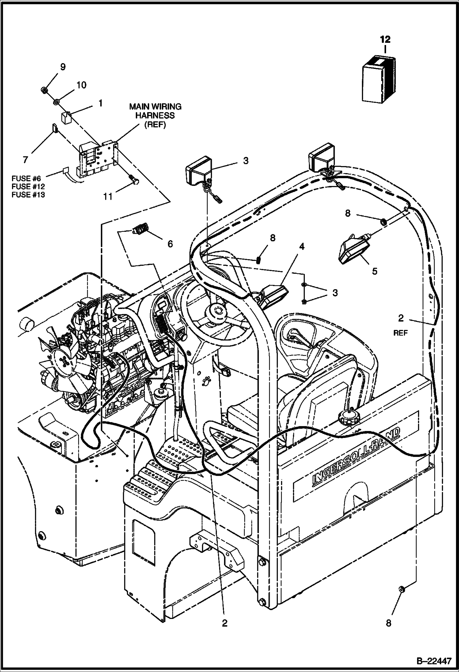 Схема АККУМУЛЯТОРНЫЙ ФОНАРЬ НА ДУГЕ БЕЗОПАСНОСТИ СИСТЕМЫ ЗАЩИТЫ ПРИ ОПРОКИДЫВАНИИ (ROPS) (ОПЦИЯ)