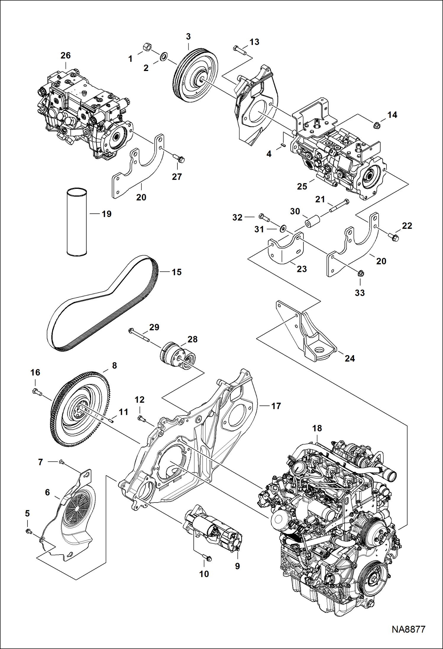 ДВИГАТЕЛЬ И КРЕПЕЖНЫЕ ДЕТАЛИ (СИСТЕМА РЕМНЕЙ ПРИВОДА)