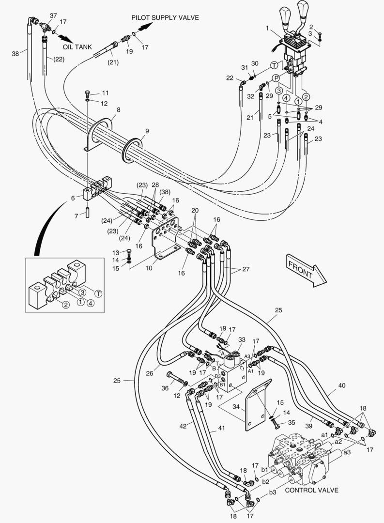 ТРУБОПРОВОД СЕРВОУПРАВЛЕНИЯ(2 РЫЧАГА - 3 КАТУШКИ)