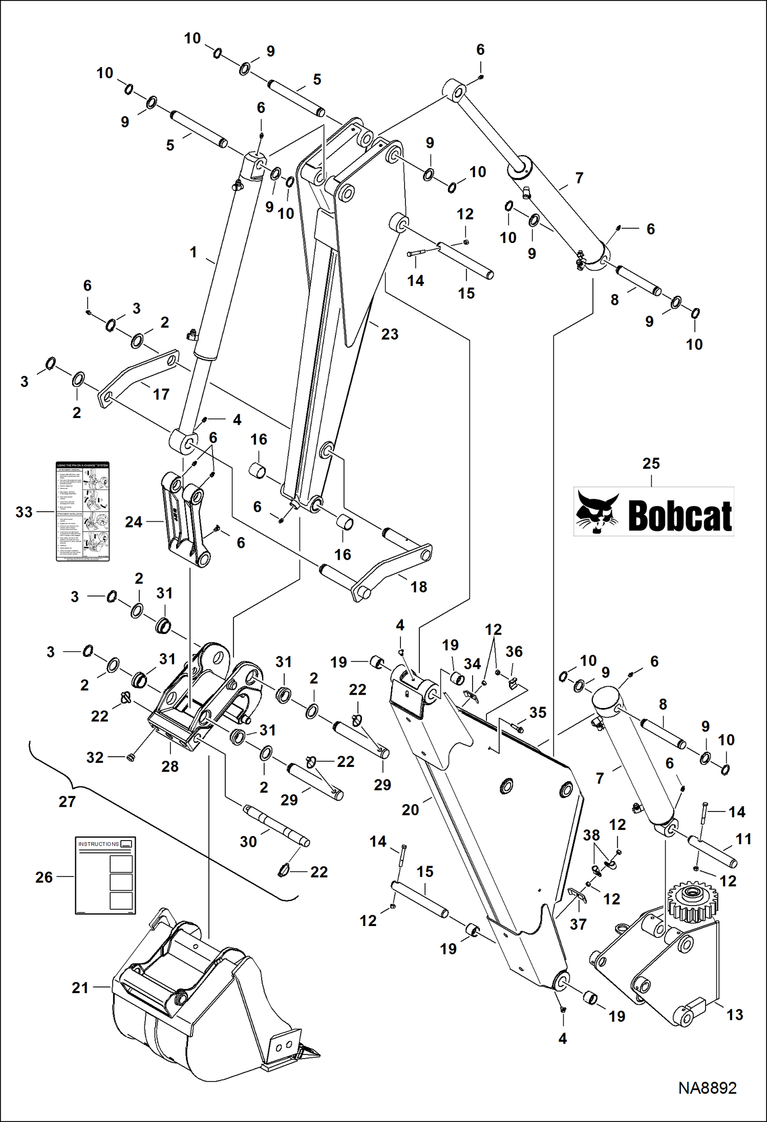 ЭКСКАВАТОР-ПОГРУЗЧИК (СТРЕЛА И РУКОЯТЬ СТРЕЛЫ ЧЕРПАКА) (9BH B38Y)