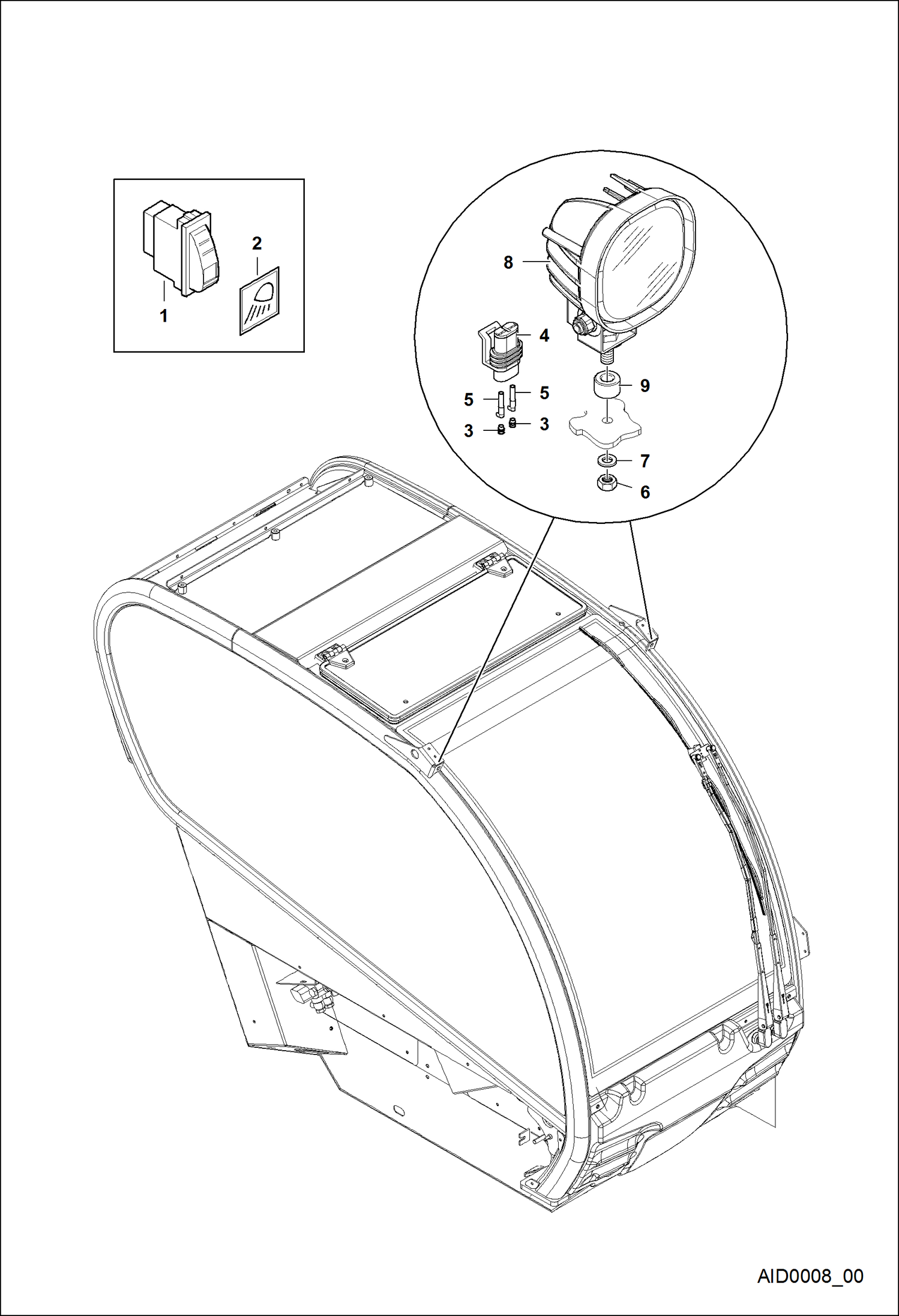 ПЕРЕДНЯЯ СВЕТОДИОДНАЯ ФАРА, РАСПОЛОЖЕННАЯ НА КАБИНЕ (AID2474)