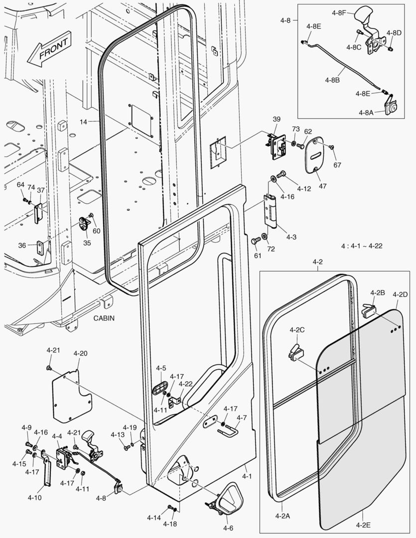 Схема КАБИНА(3) - ДВЕРЬ В СБОРЕ(ЛЕВОСТОРОННИЙ)