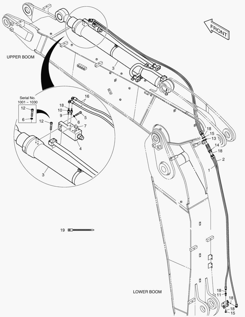ТРУБОПРОВОД ШАРНИРНОЙ СТРЕЛЫ - ГИДРОЗАМОК(РУКОЯТЬ)