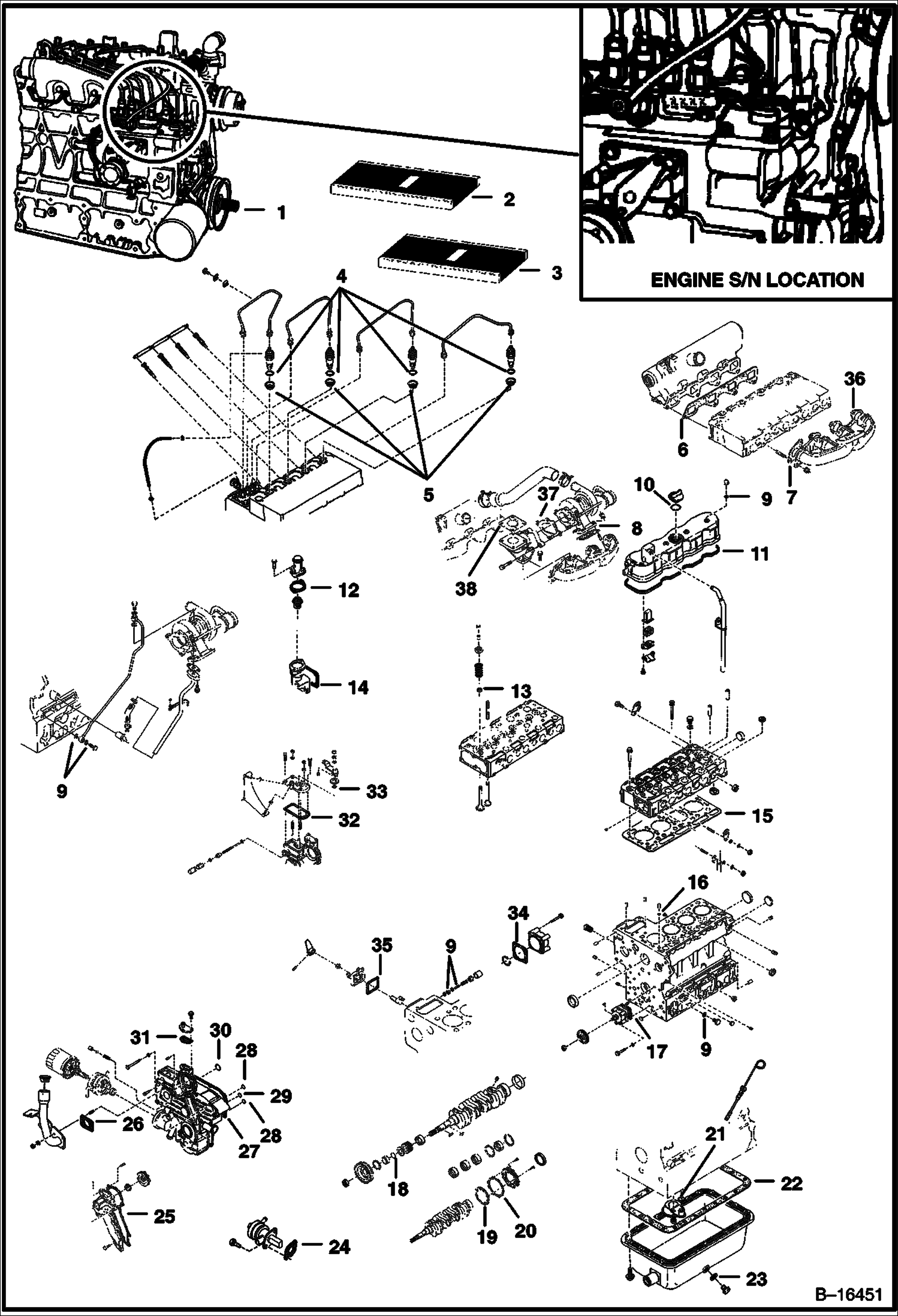 ДВИГАТЕЛЬ И КОМПЛЕКТ ПРОКЛАДОК (KUBOTA - V2003T) (СЕРИЙНЫЙ НОМЕР 524111001 И ВЫШЕ, 524011001 И ВЫШЕ)
