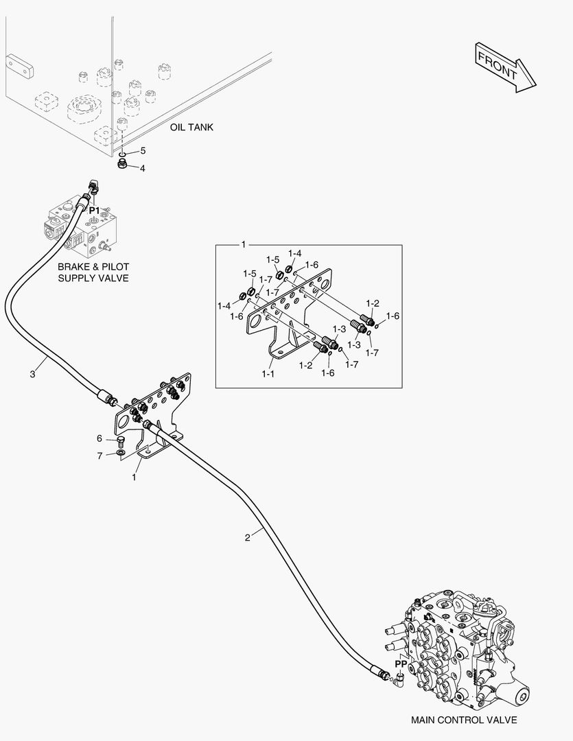 Схема ТРУБОПРОВОД СЕРВОУПРАВЛЕНИЯ - 3 КАТУШКИ(ЭЛЕКТРИКА)