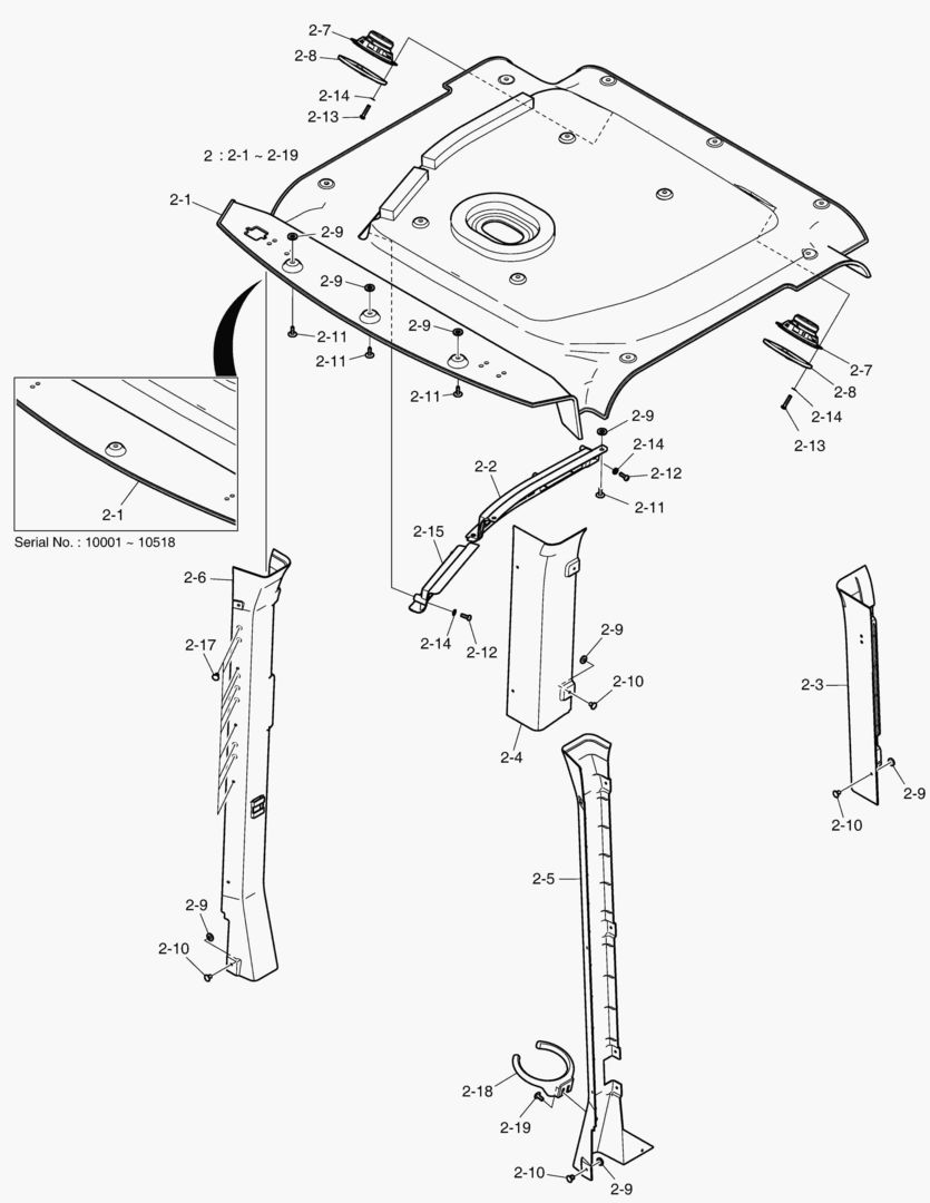 КАБИНА(2) - ВНУТРЕННИЕ ЛИСТЫ(БЕЗ КРЫШИ)