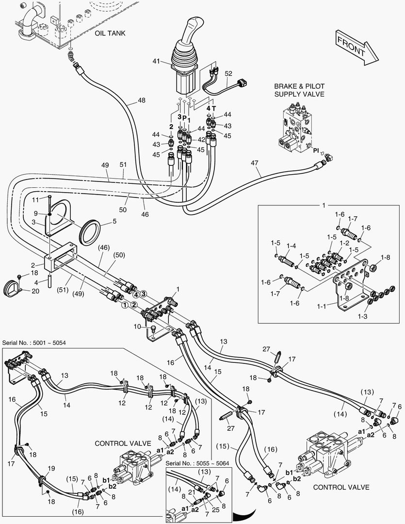 ТРУБОПРОВОД СЕРВОУПРАВЛЕНИЯ - ОДИН РЫЧАГ+2 КАТУШКИ