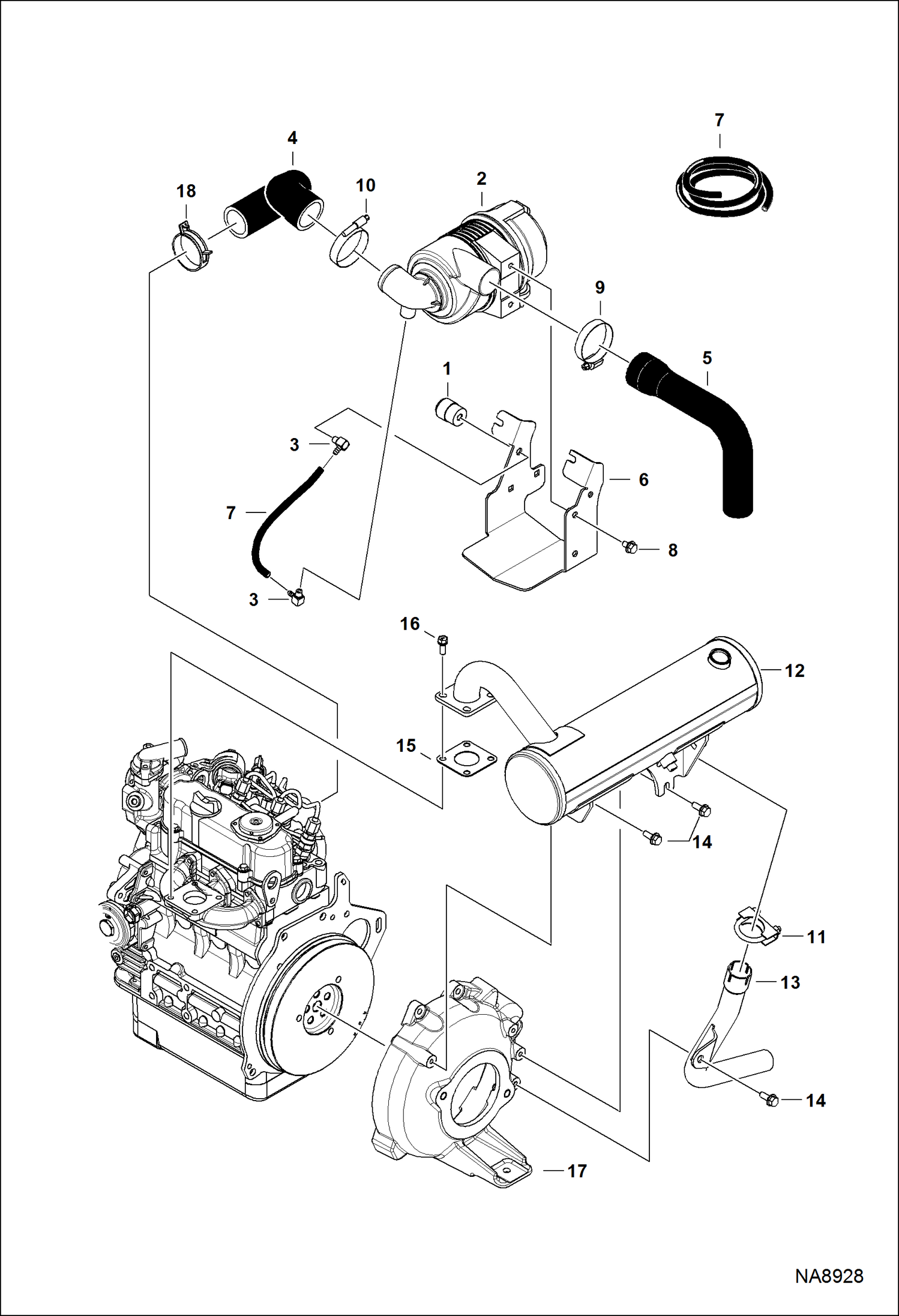 ДВИГАТЕЛЬ И КРЕПЕЖНЫЕ ДЕТАЛИ (ВОЗДУХООЧИСТИТЕЛЬ, ГЛУШИТЕЛЬ)