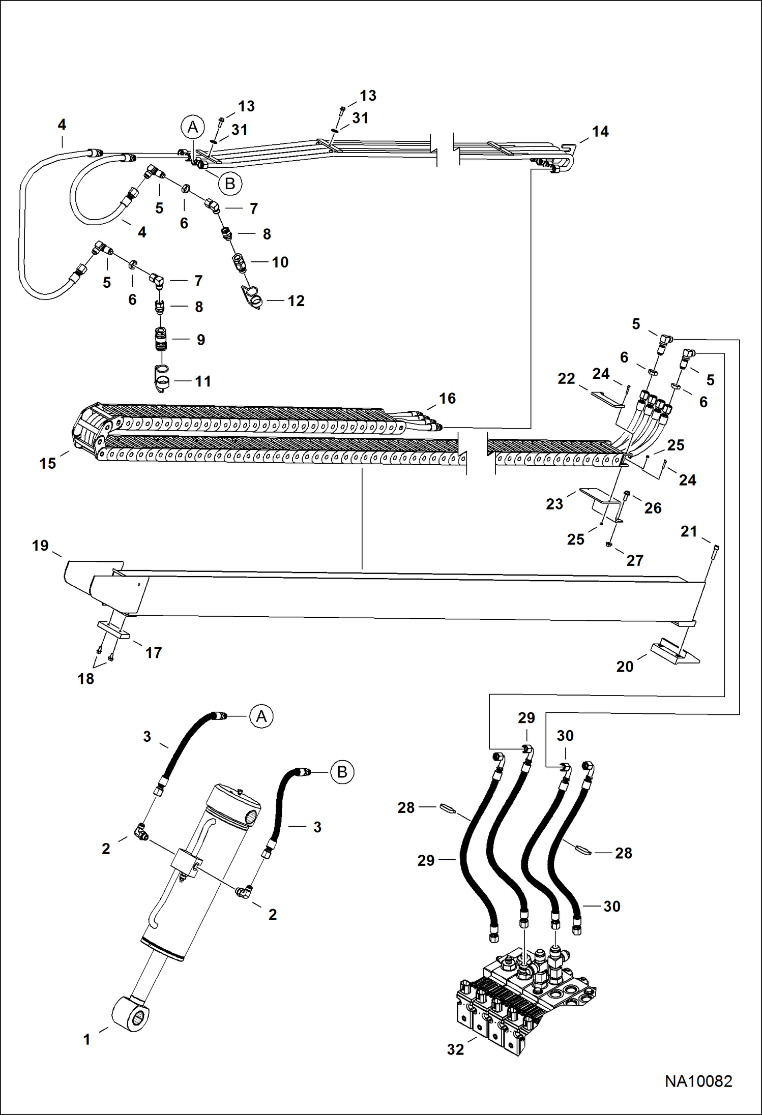 СХЕМА ГИДРАВЛИЧЕСКОЙ СИСТЕМЫ (СТРЕЛА И УИЛИНДР НАКЛОНА)