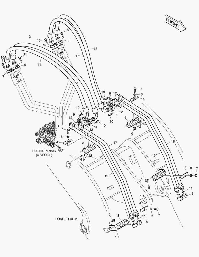 ГИДРОСИСТЕМА РУКОЯТИ ПОГРУЗЧИКА - 4 КАТУШКИ(ДЛИННЫЙ)