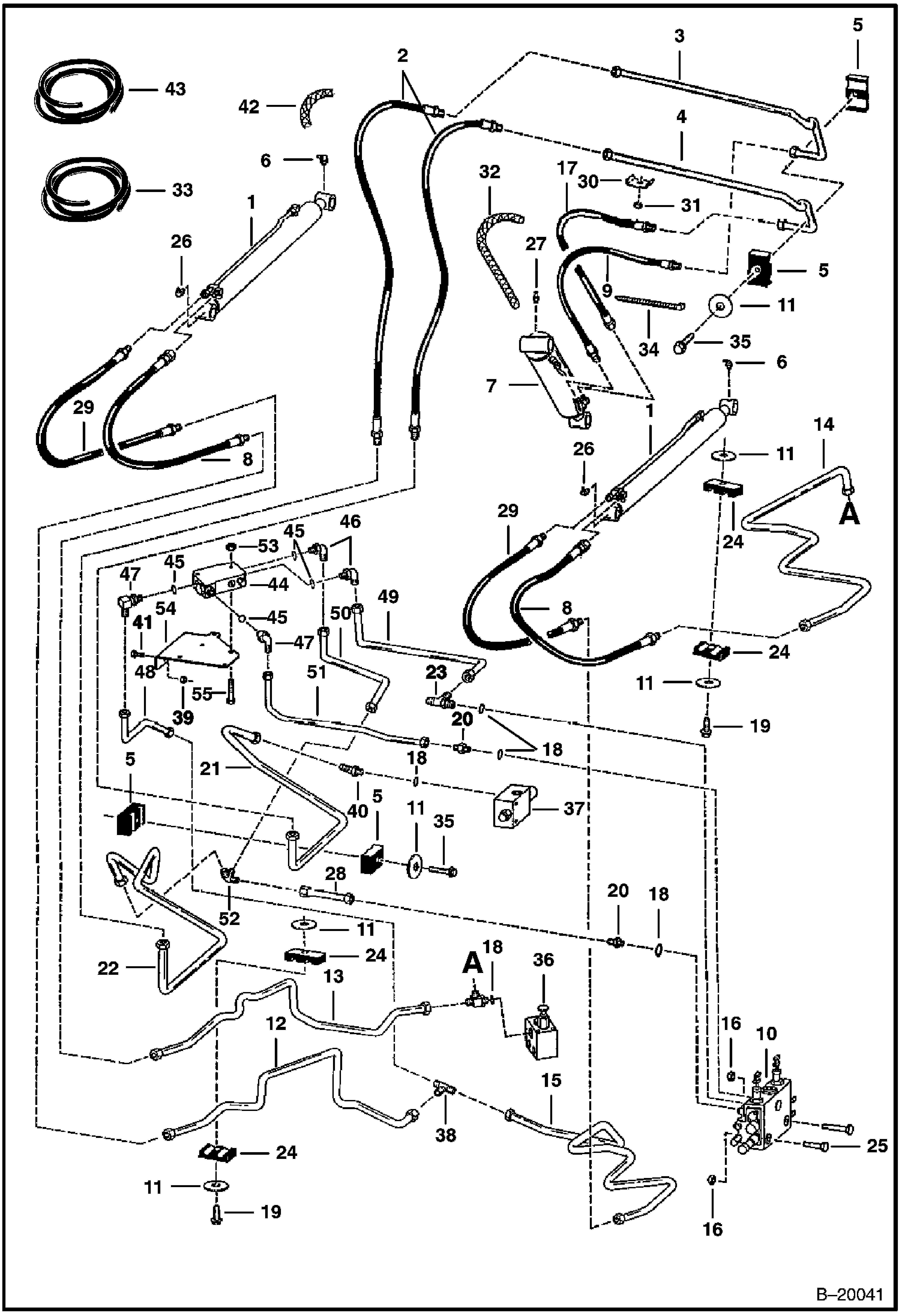 СХЕМА ГИДРАВЛИЧЕСКОЙ СИСТЕМЫ (С КЛАПАНОМ РЕГУЛИРОВКИ ПОЛОЖЕНИЯ КОВША) (СЕРИЙНЫЙ НОМЕР 5148 11115 И НИЖЕ)