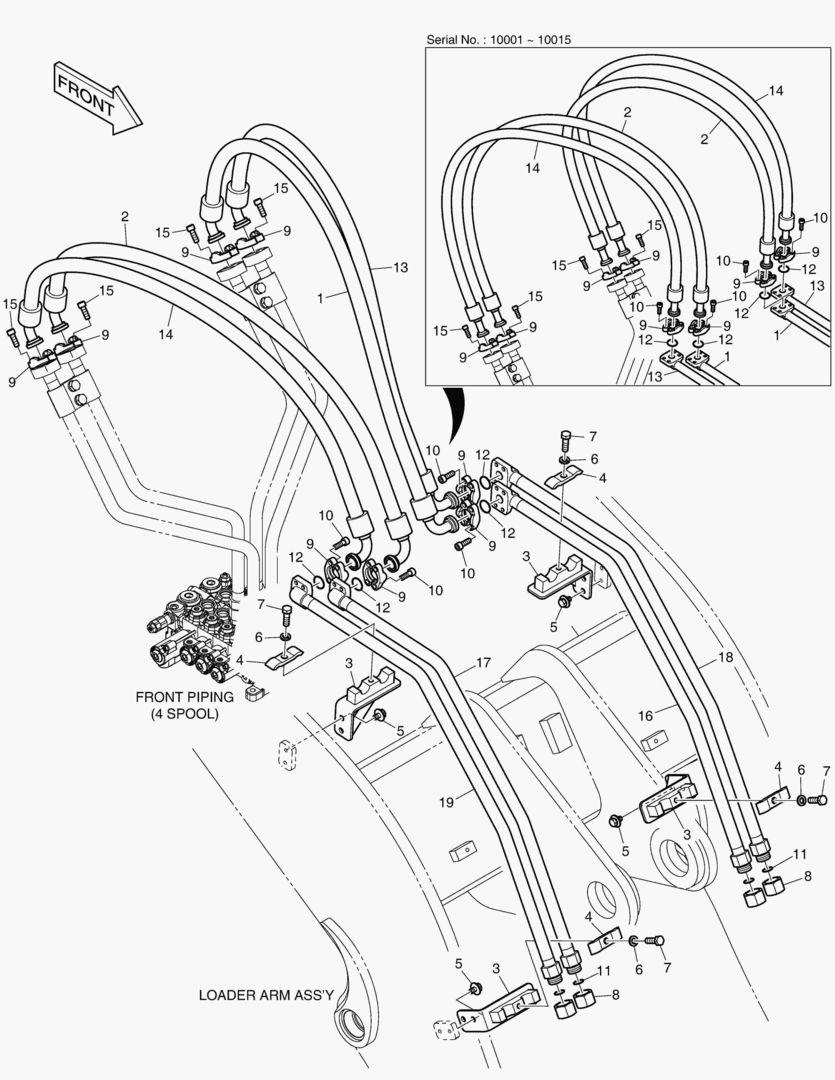 ГИДРОСИСТЕМА РУКОЯТИ ПОГРУЗЧИКА - 4 КАТУШКИ