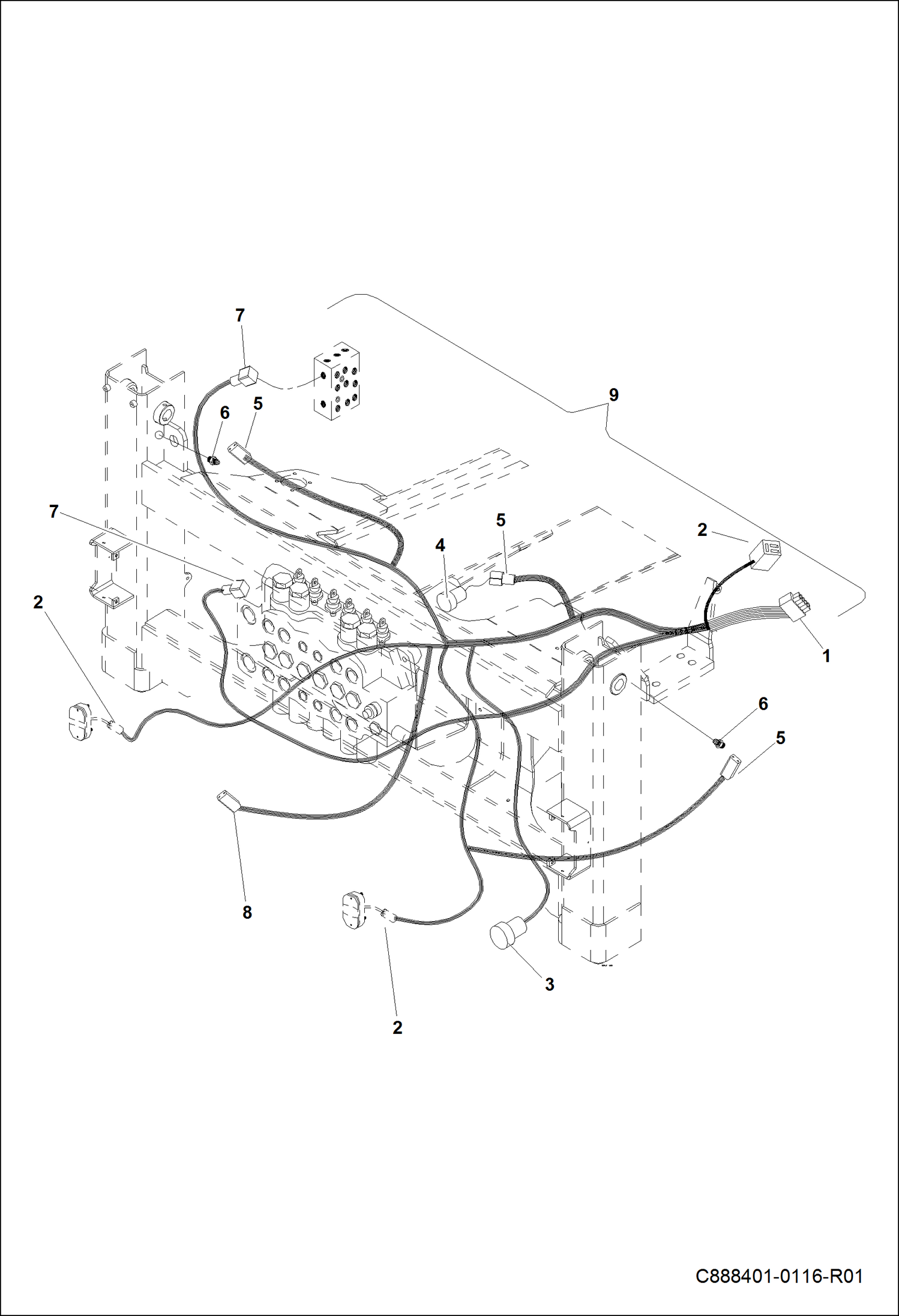 Схема ЭЛЕКТРИЧЕСКАЯ ЦЕПЬ ОБРАТНОЙ ЛОПАТЫ В СБОРЕ
