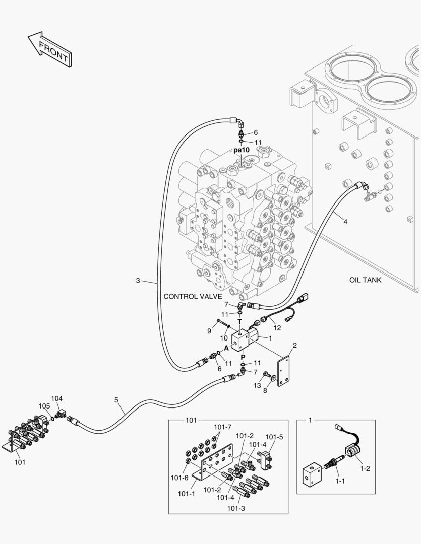 Схема ТРУБОПРОВОД СЕРВОУПРАВЛЕНИЯ - 2 НАСОСА